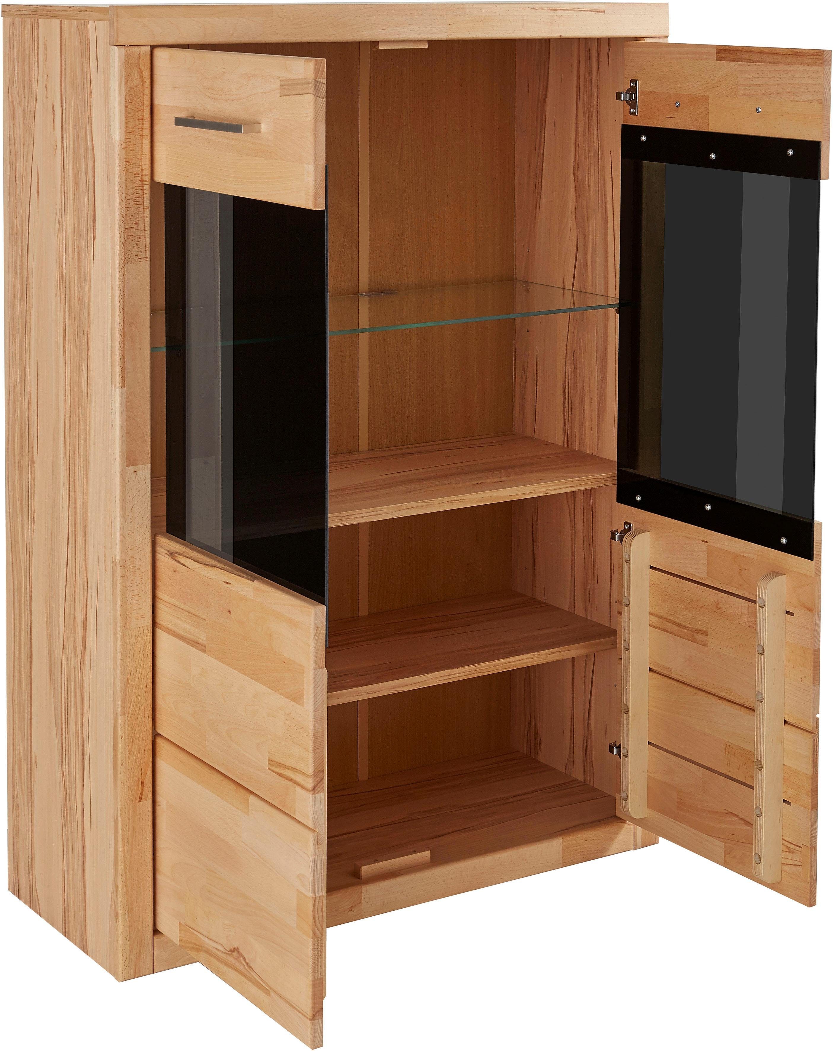 Home affaire Vitrinekast Ribe, 90cm breed, 125cm hoog, fronten massief hout, 4 brede vakken