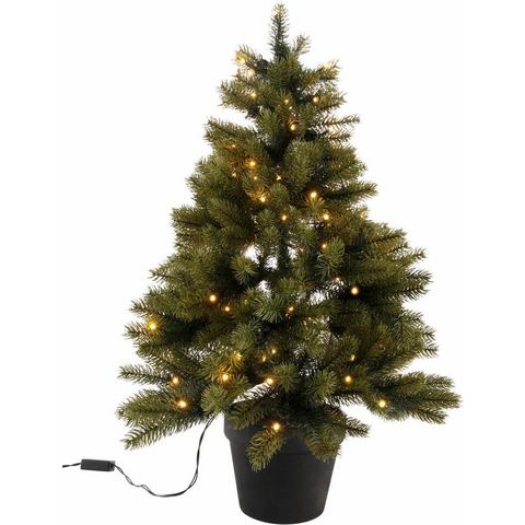 Premium-kunstkerstboom met zwarte kunststof pot en led-lichtsnoer op batterijen