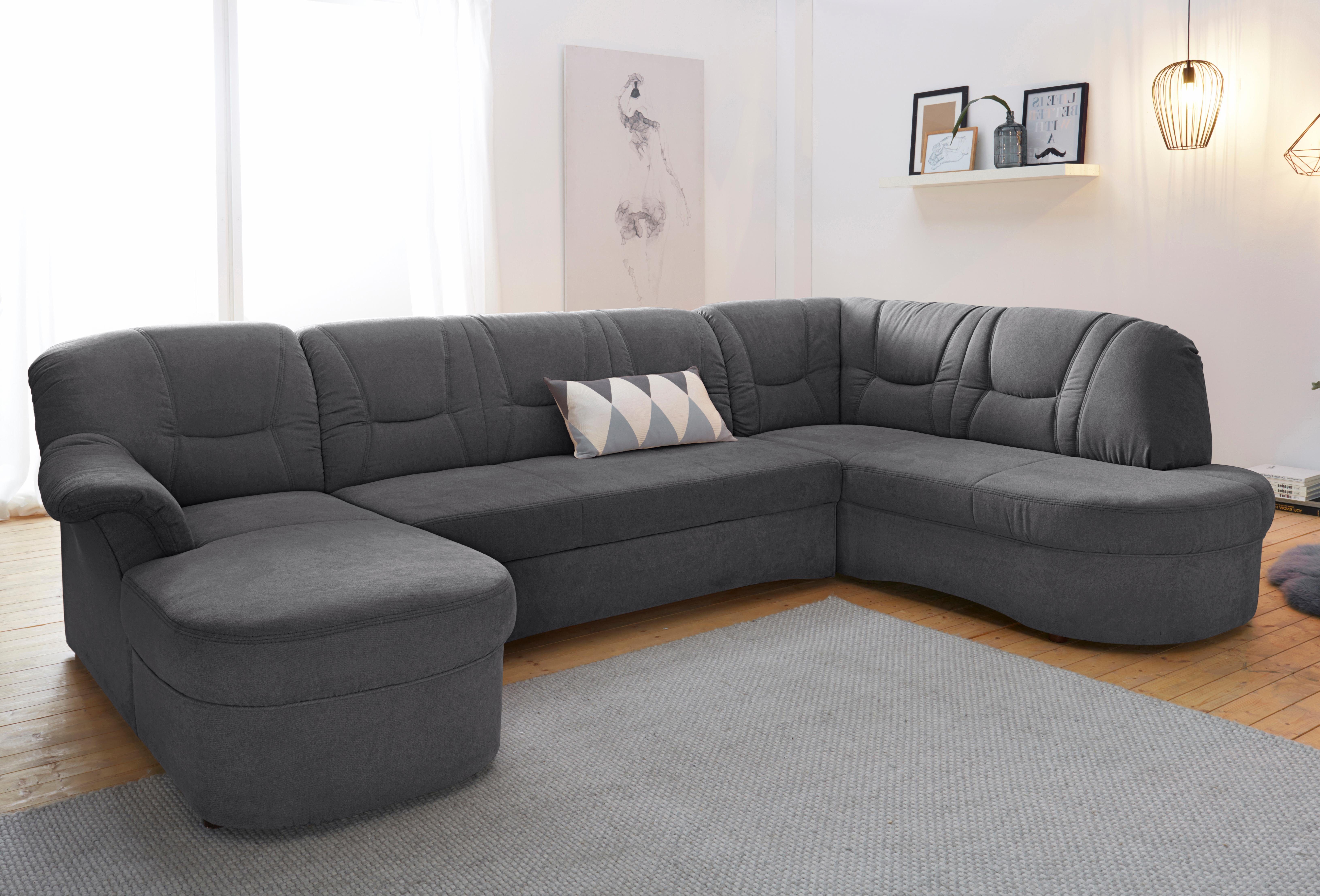 DOMO collection Zithoek Sarafina, tijdloos en comfortabel, optioneel met veren, U-vorm grijs, zithoeken, Récamier links, Met slaapfunctie, met