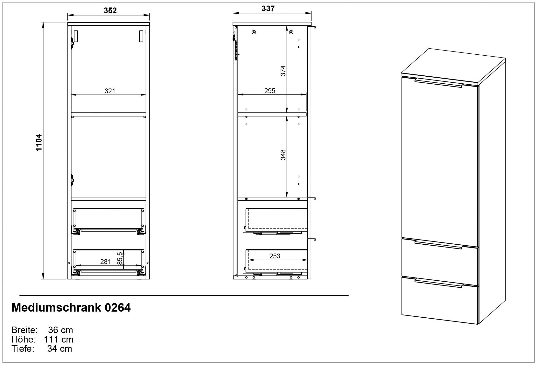 GERMANIA Halfhoge kast Crandon Kast met 2 laden, een deur en een verstelbare plank