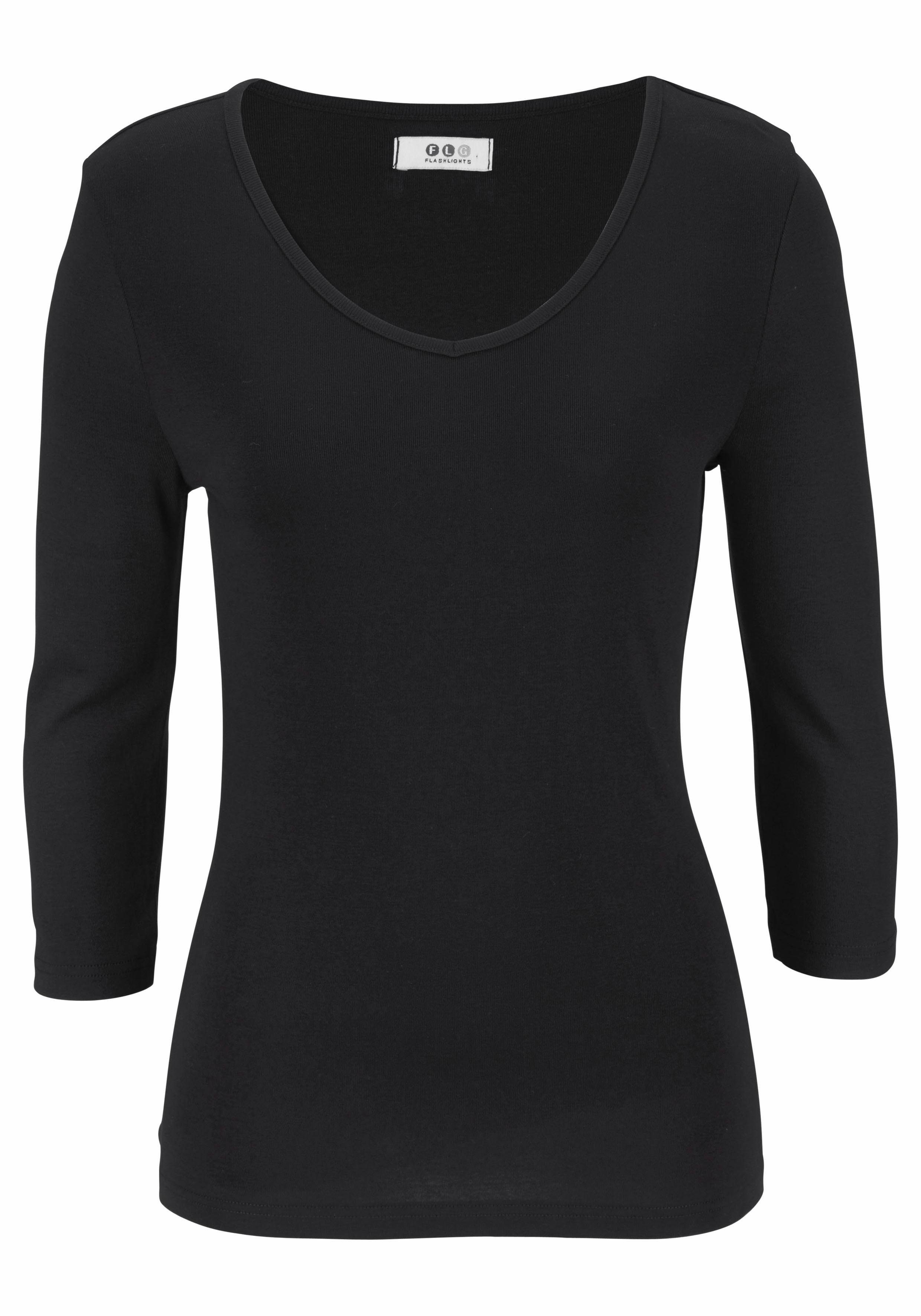 Flashlights Shirt met V-hals effen, v-hals, basic stijl, van katoen, in 2-pack (2-delig, Set van 2)