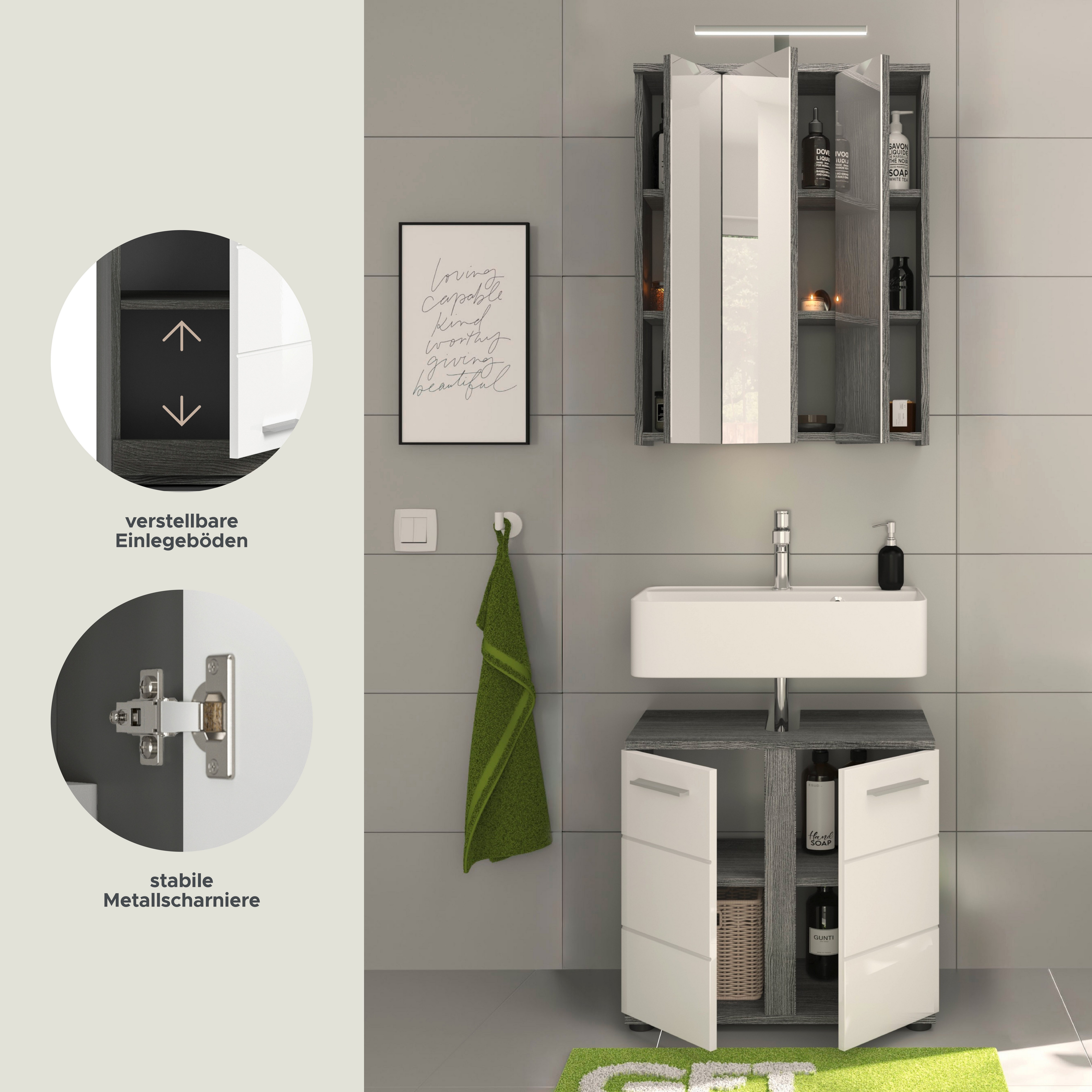 welltime Badkamerserie LUCCA, 2-delig, TOPSELLER!, inclusief LED-verlichting, bestaande uit: (set, 2-delig)