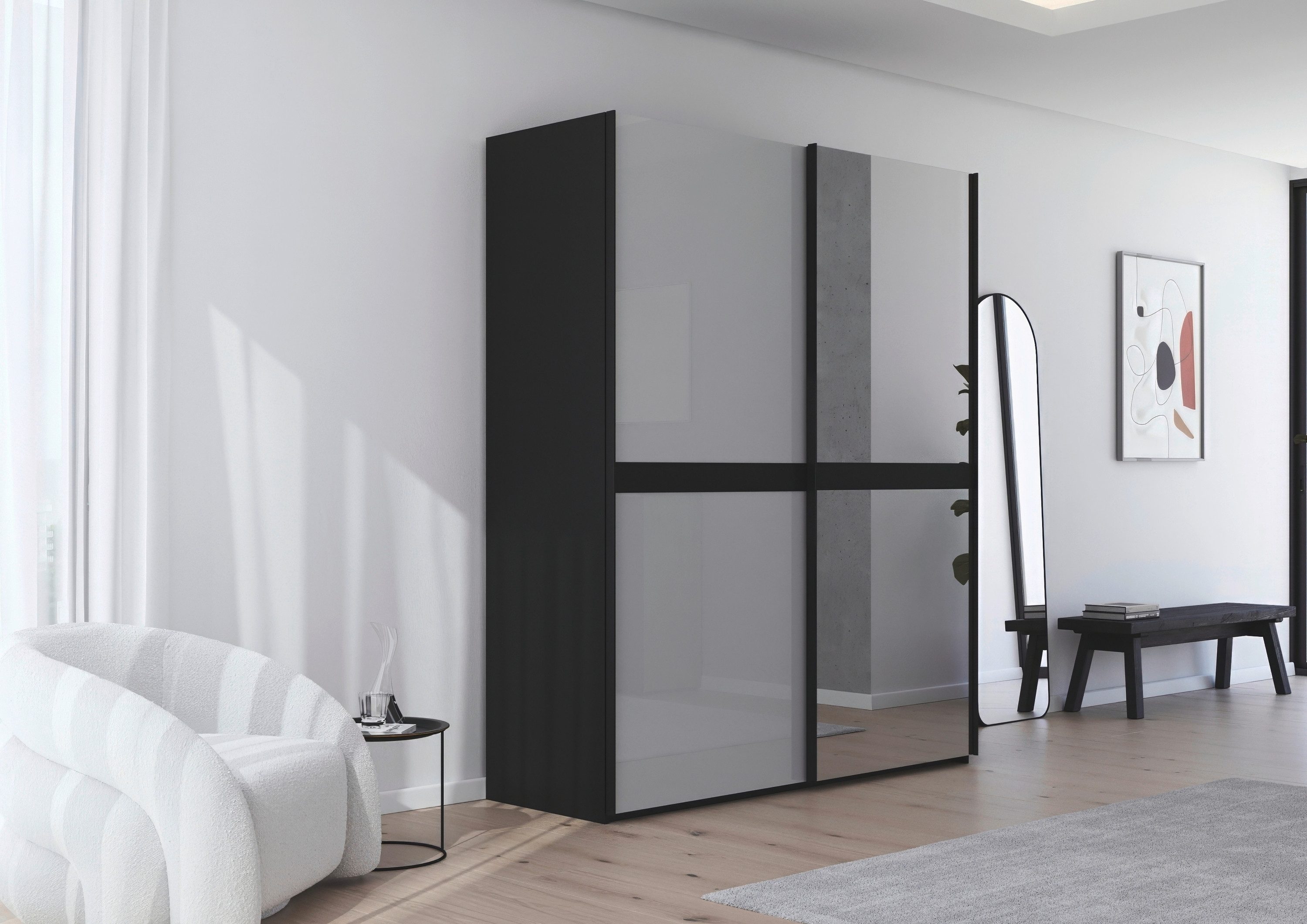 rauch Schuifdeurkast Kledingkast kast garderobe slaapkamerkast SCALE-LINE edel uiterlijk met buikband met glas/spiegel-front made in germany