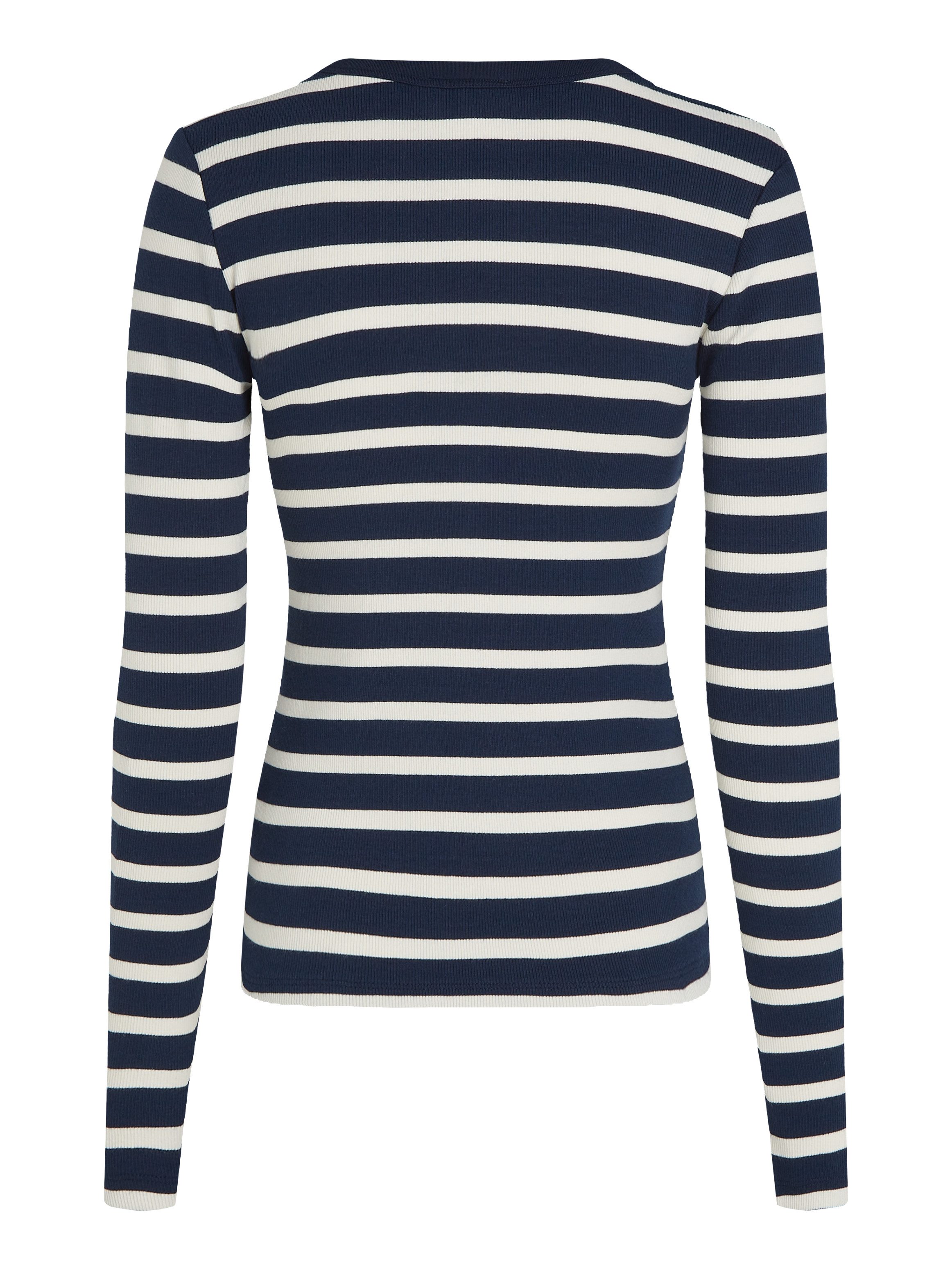 Tommy Hilfiger Shirt met lange mouwen SLIM HENLEY GB SCOOP-NK LS met ribstructuur, met metalen label