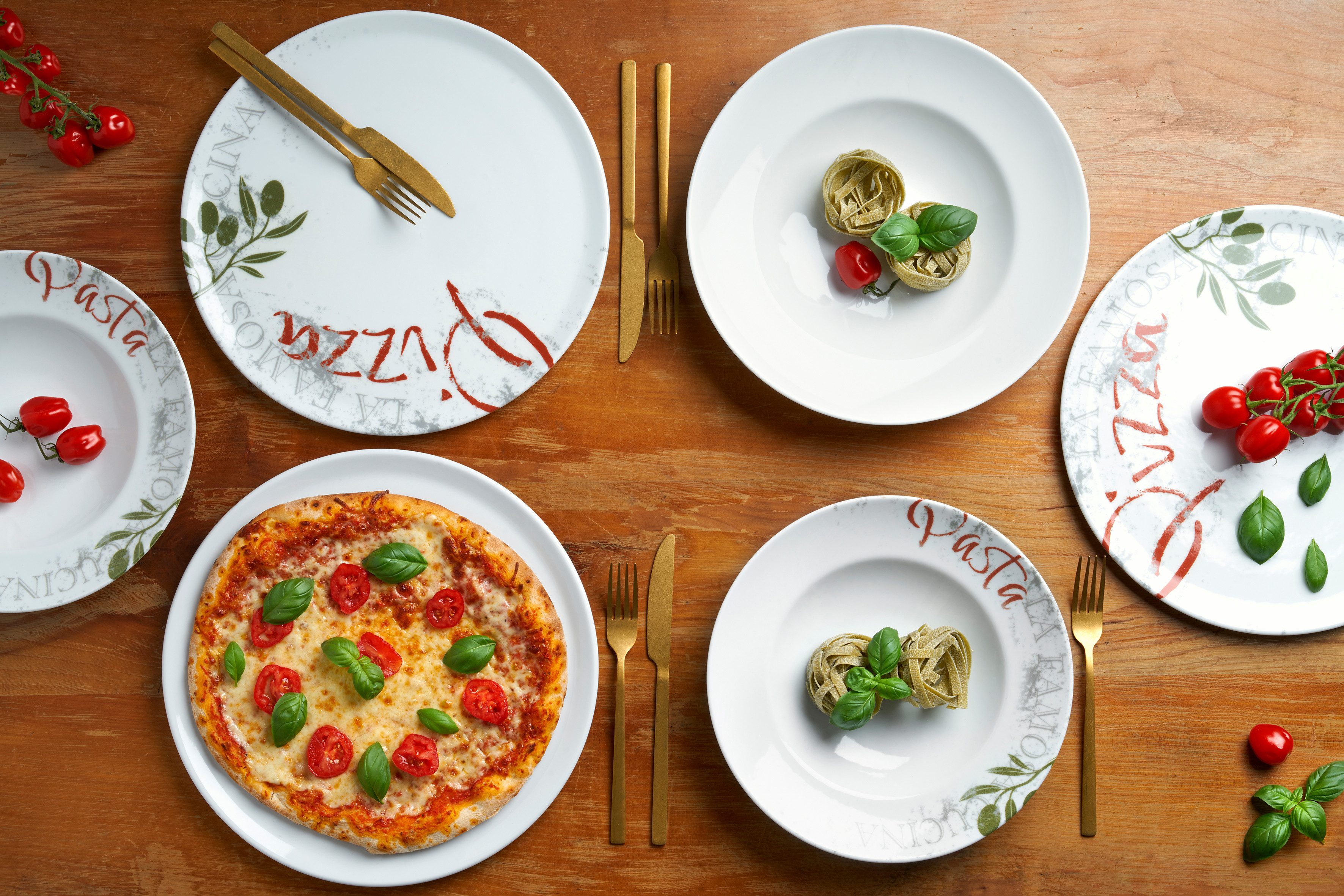 van Well Pastabord Bord-set Famosa, met PIZZA opschrift, 6-pack, Ø 27 cm (set, 6-delig)