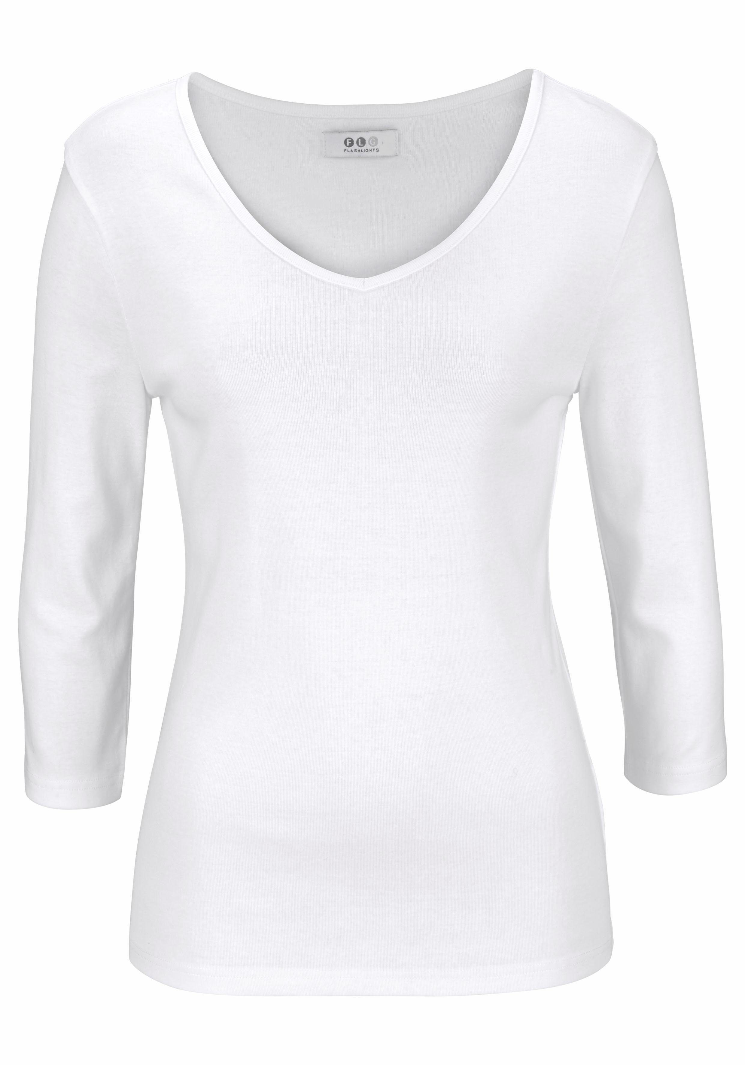 Flashlights Shirt met V-hals effen, v-hals, basic stijl, van katoen, in 2-pack (2-delig, Set van 2)