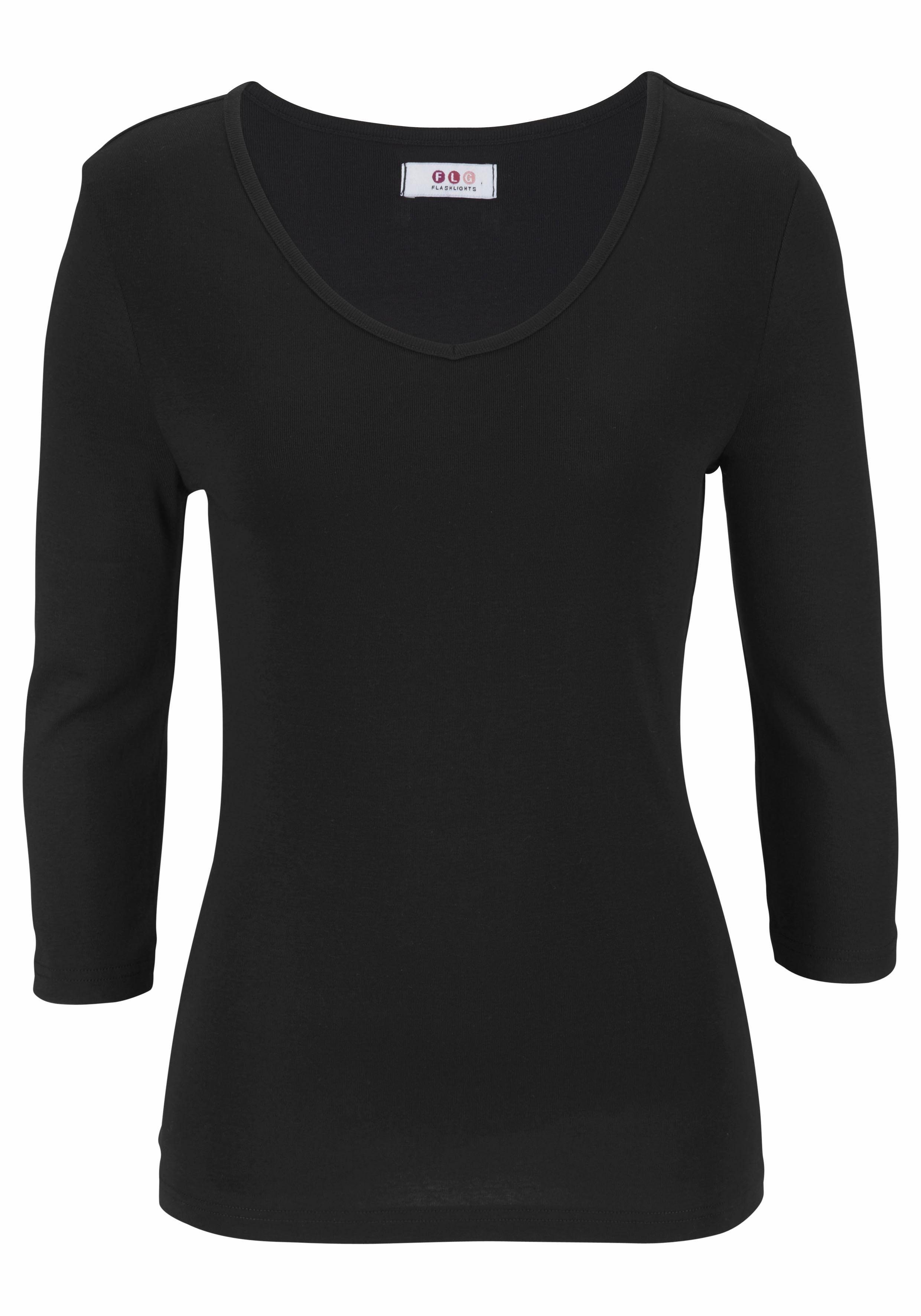Flashlights Shirt met V-hals effen, v-hals, basic stijl, van katoen, in 2-pack (2-delig, Set van 2)
