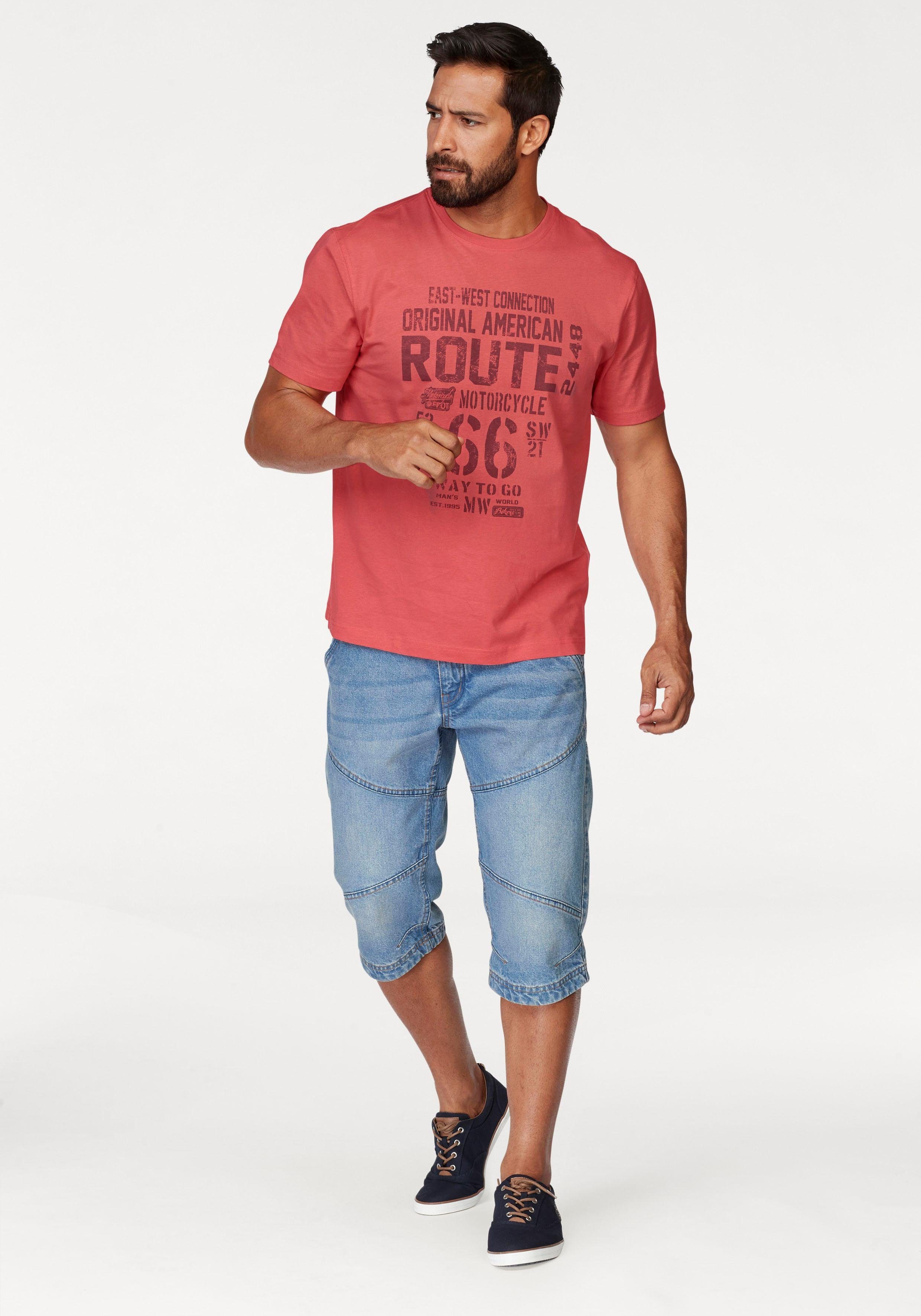 Man's World Shirt met ronde hals korte mouwen, casual pasvorm, bedrukt, ronde hals