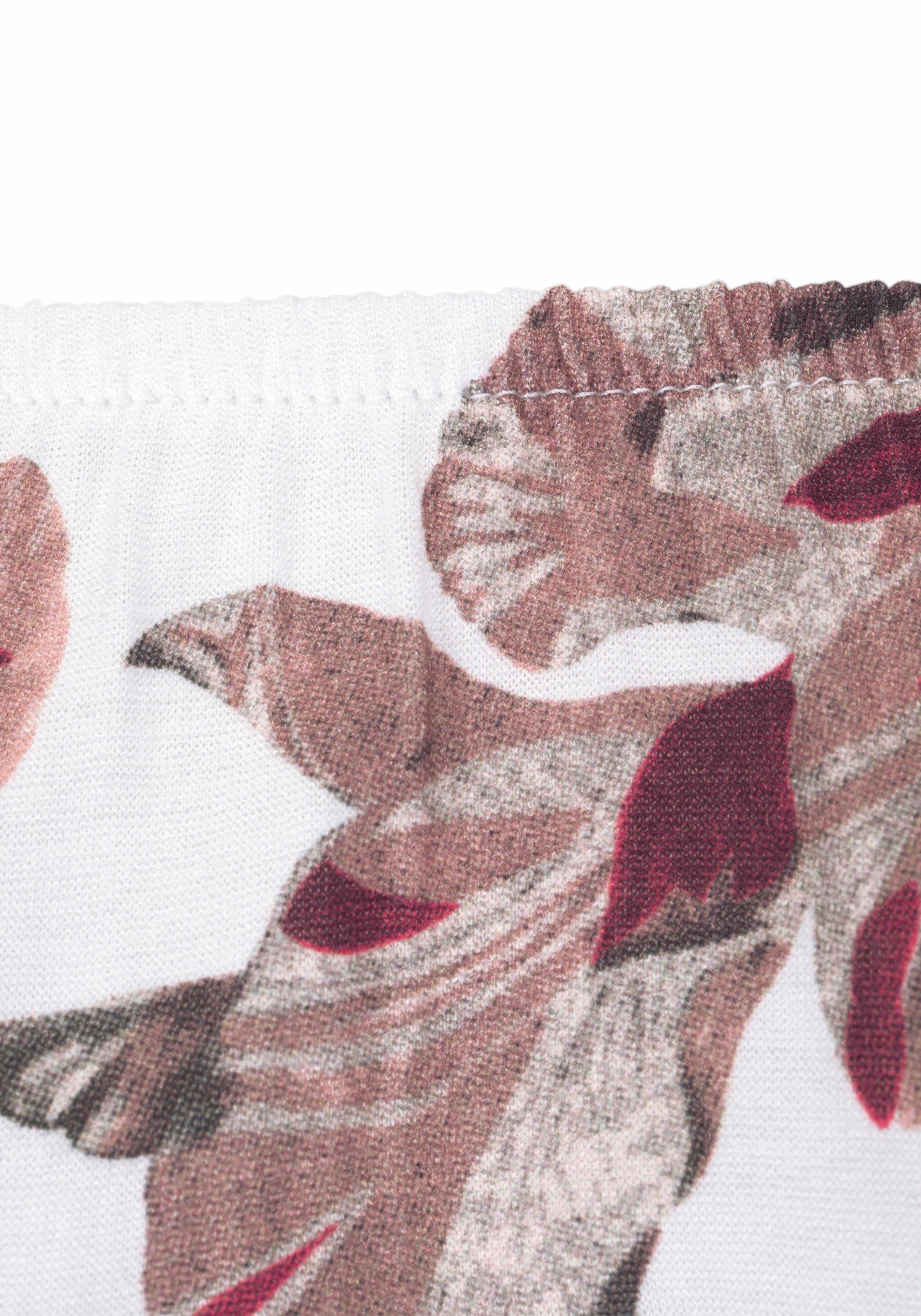 Lascana Strandshirt met bloemenprint en carmen halslijn, blouseshirt, trompetmouwen