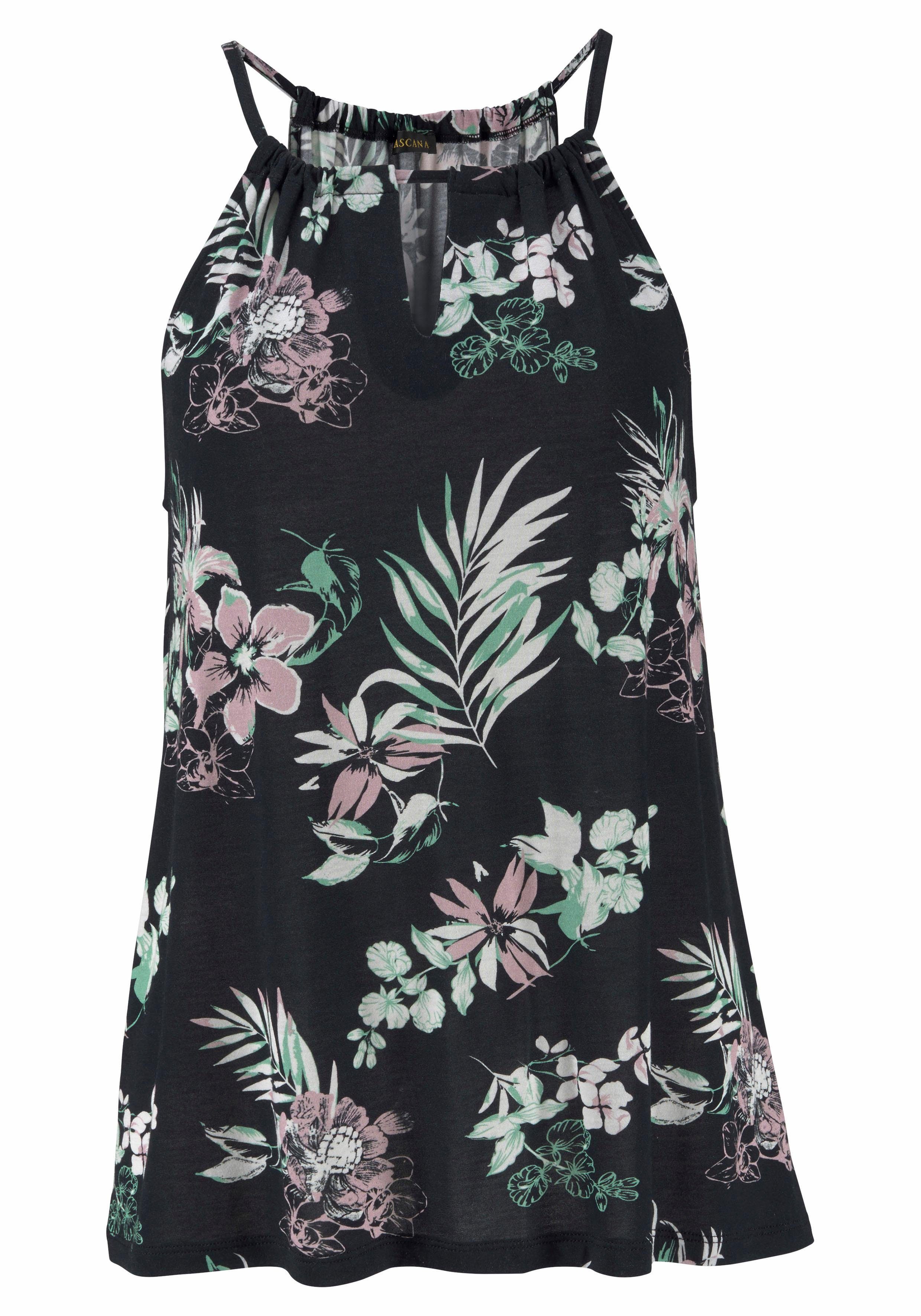 Lascana Strandtop met tropische print en split aan de hals, spaghettitop