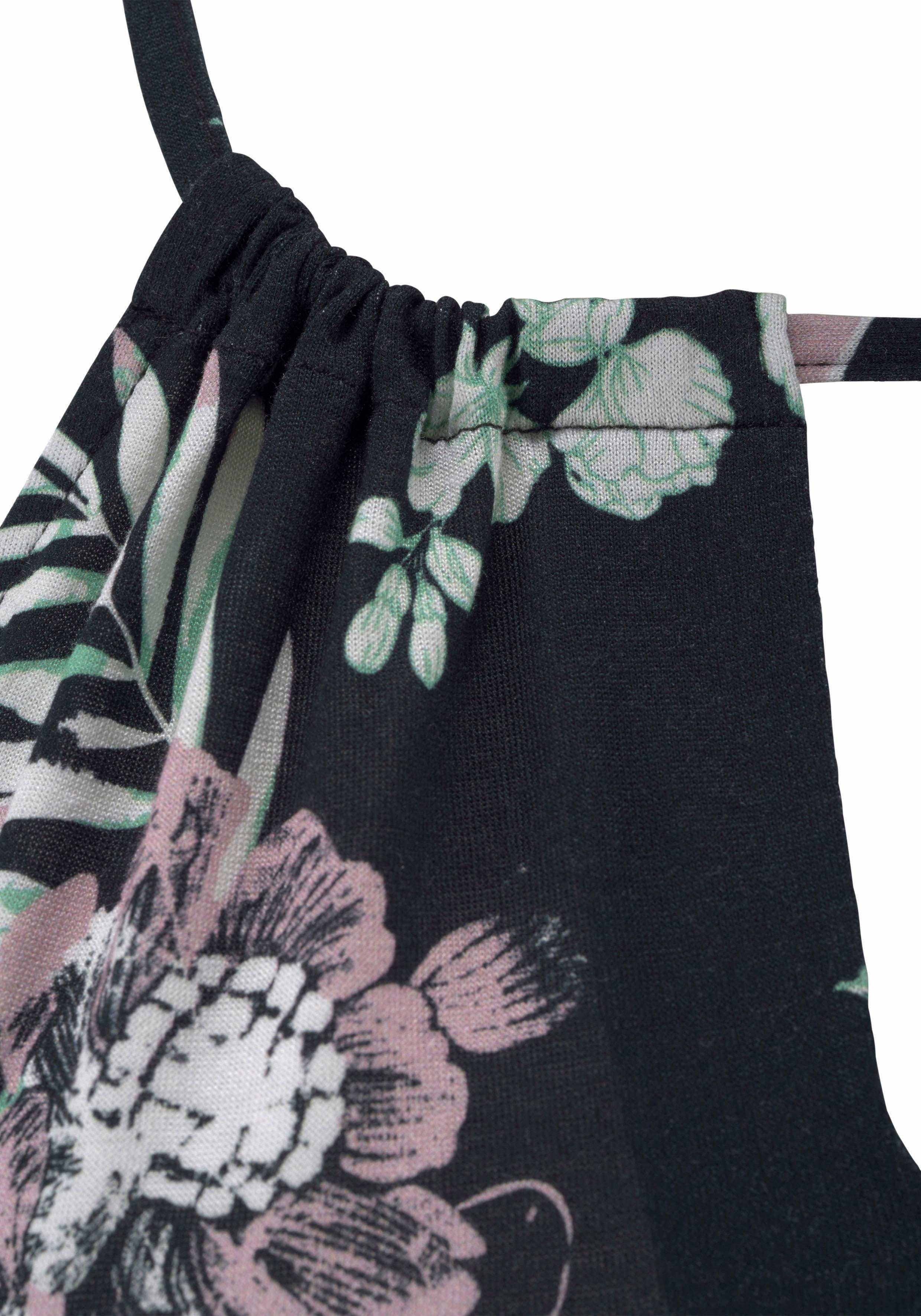 Lascana Strandtop met tropische print en split aan de hals, spaghettitop