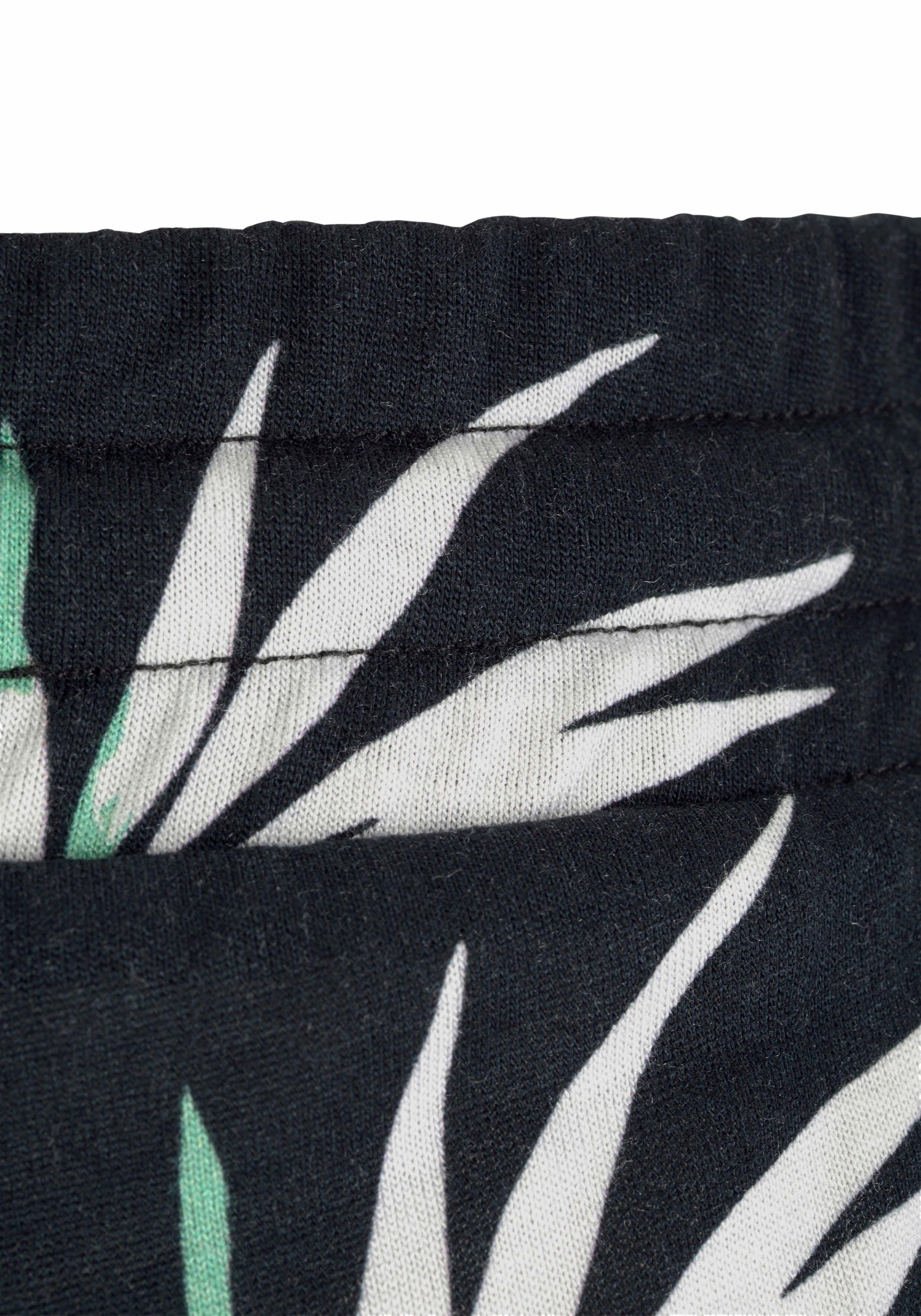 Lascana Strandbroek met tropische print en zakken, jersey broek, zomerbroek