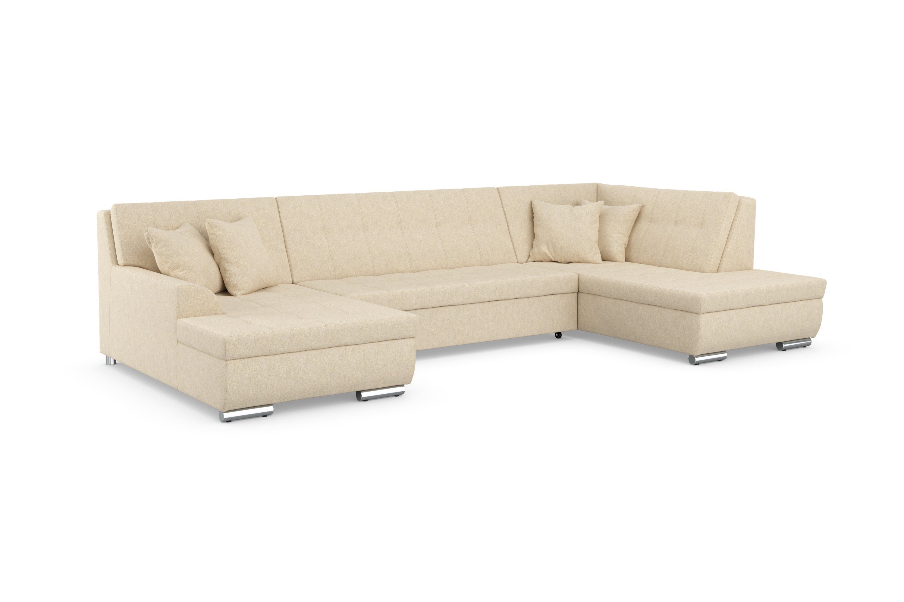 DOMO collection Zithoek Treviso inclusief sierkussen, moderne stiksels, XXL: B/D/H: 364/201/83 cm naar keuze met slaapfunctie, in vele soorten bekleding ook in cord u-model