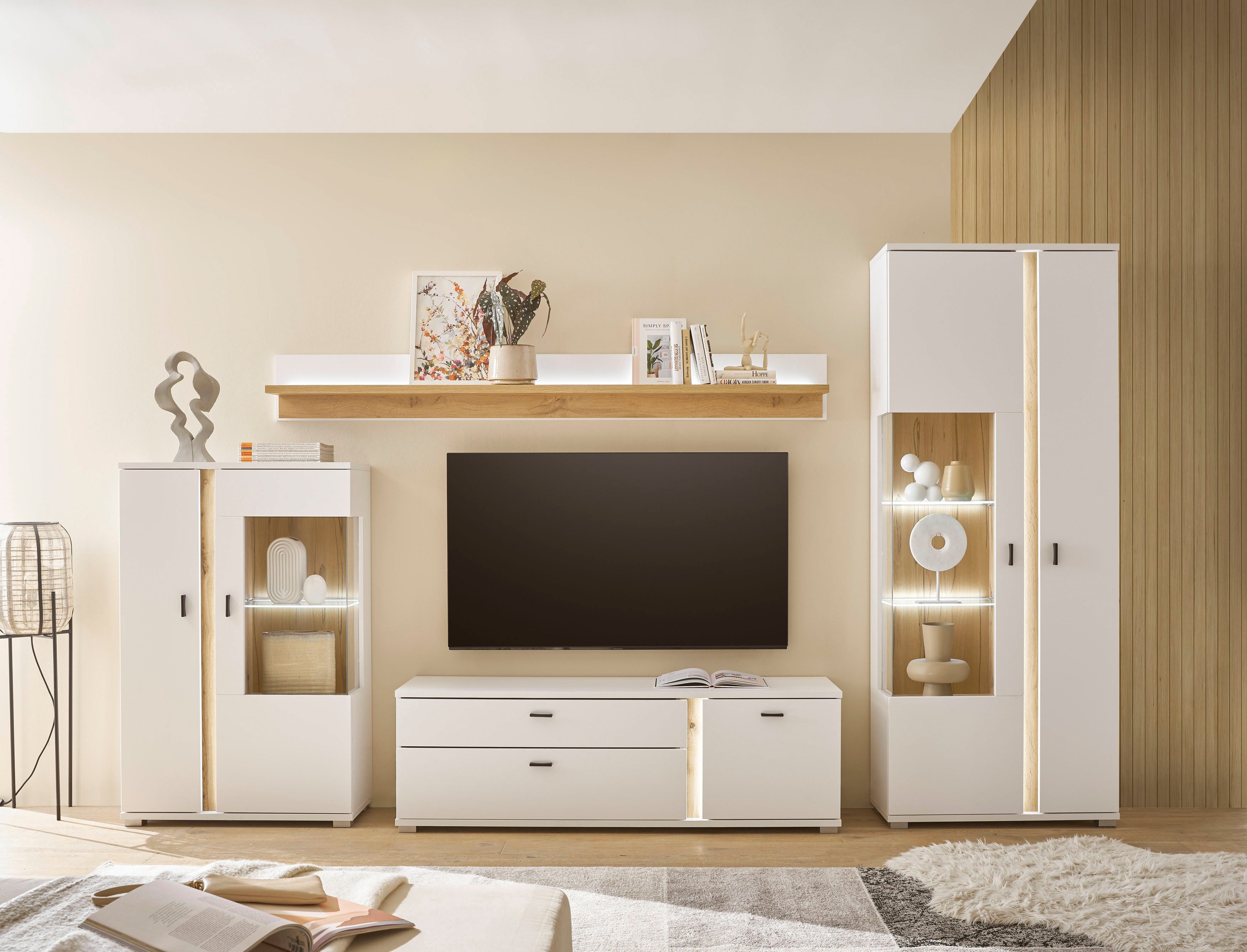 INOSIGN Wandmeubel Long Island in moderne trendkleur, inclusief verticale verlichting, breedte 330 cm (set, 4-delig)