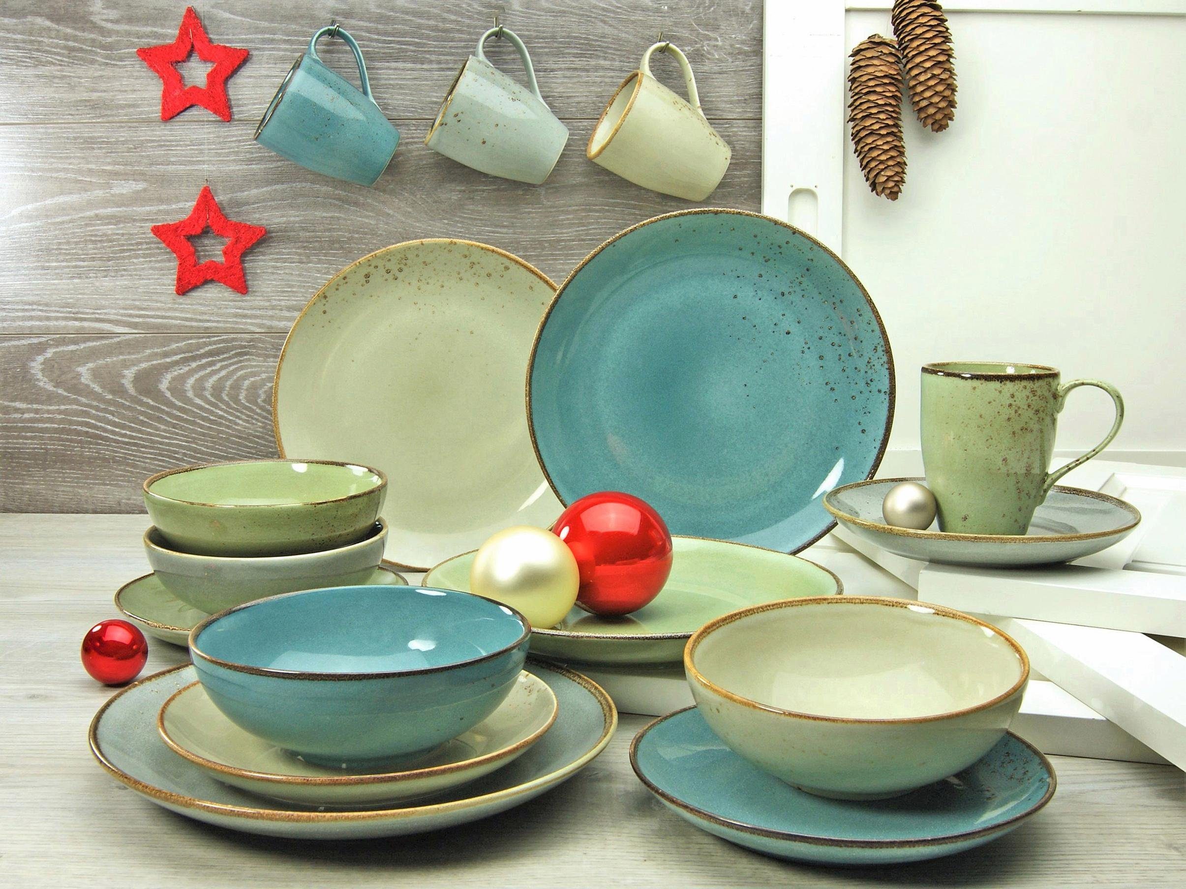CreaTable Combi-servies Servies-set NATURE COLLECTION Servies, harmonieus natuurlijk glazuur, 16 delen, voor 4 personen (set, 16-delig)