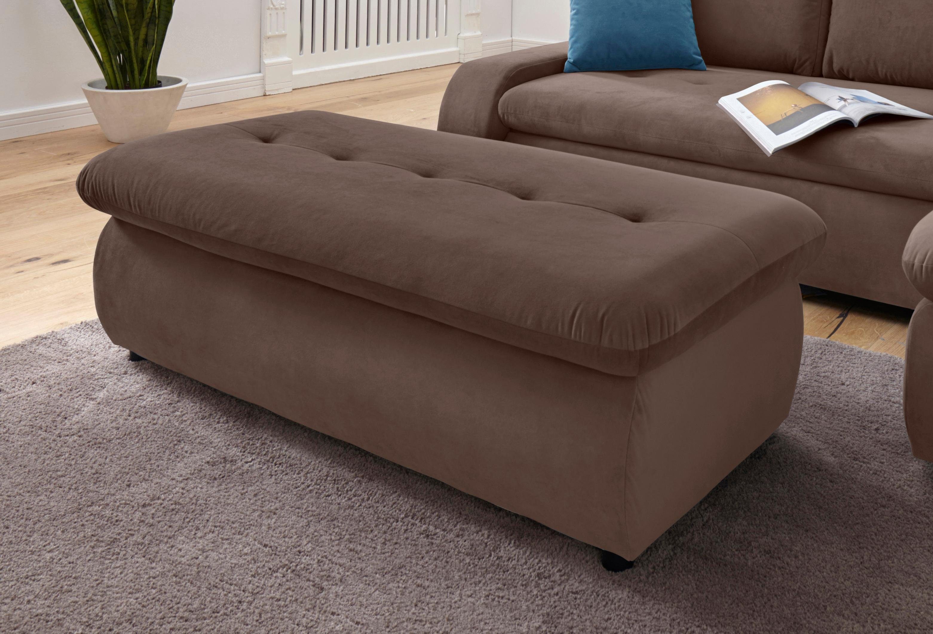 TRENDMANUFAKTUR Hocker Indie II, comfortabele bankhocker met opbergruimte onder de zitting hockers maat Luxe-microvezel bruin