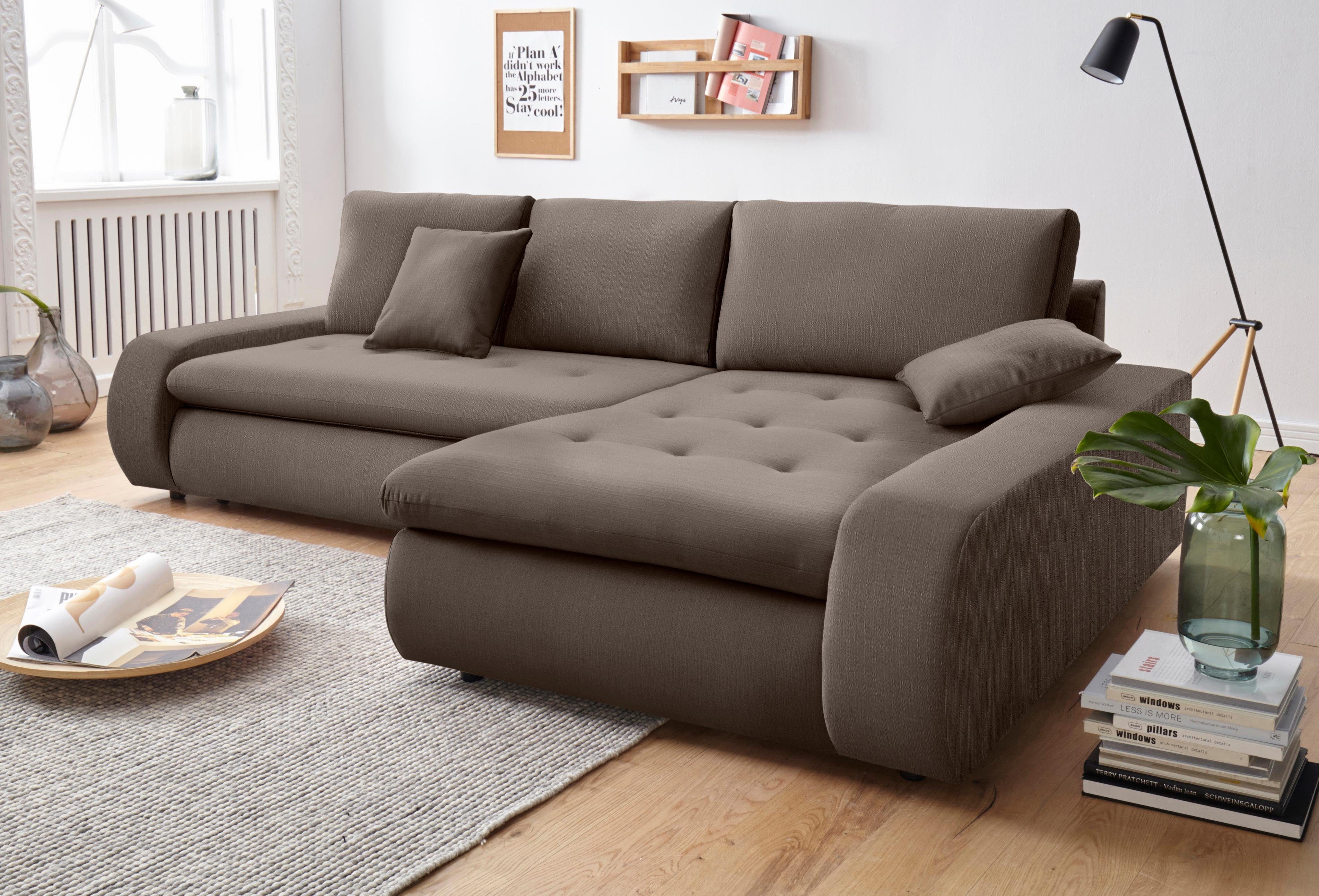 TRENDMANUFAKTUR Hoekbank Indie II, geweldige afwerking, comfortabel en aangenaam om op te zitten bruin, hoekbanken, Lengte ligoppervlak: 138 cm