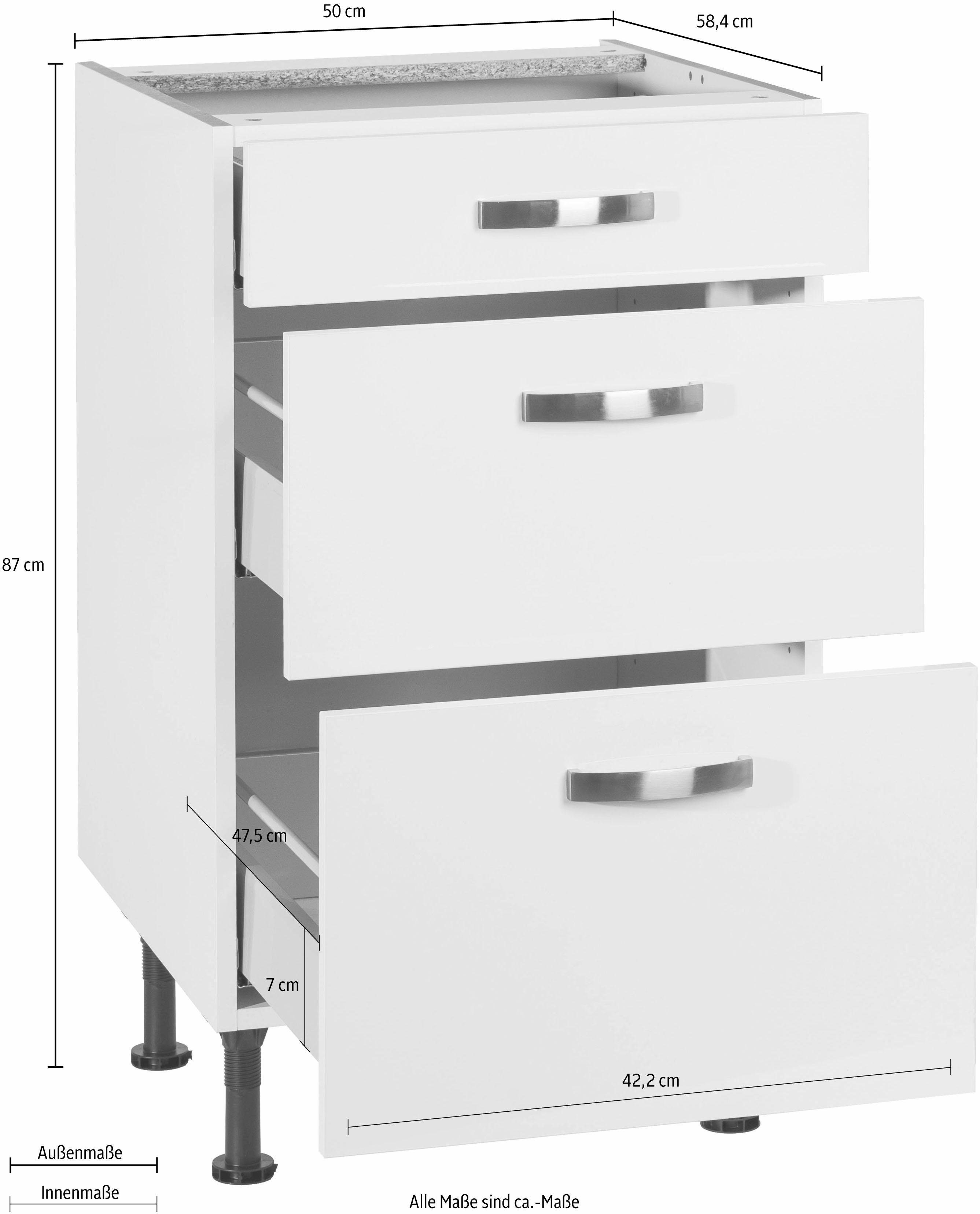 Kochstation Onderkast KS-Cara Breedte 50 cm, met volledig uittrekbare laden en soft-closefunctie