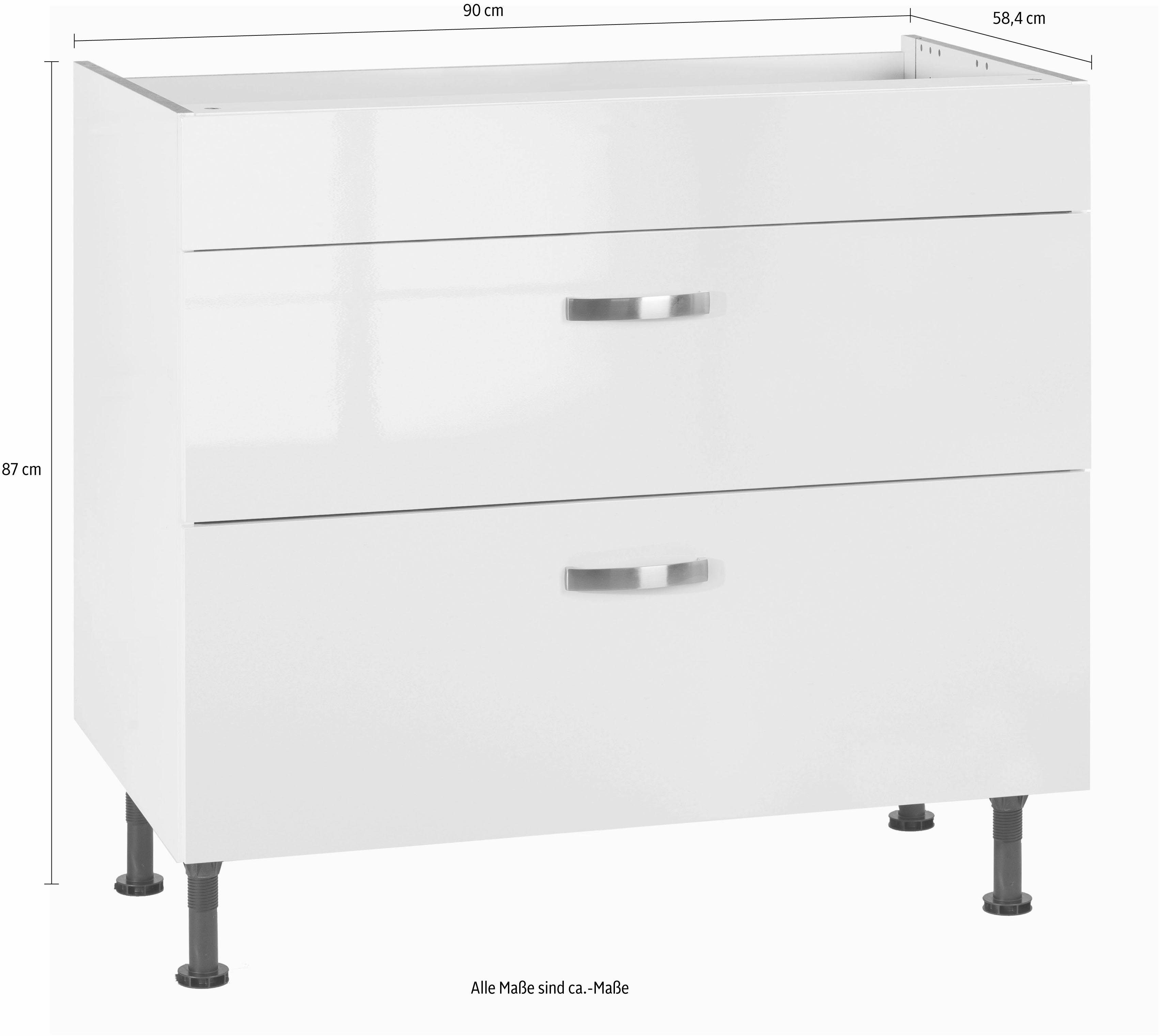 Kochstation Ombouwkast voor fornuis KS-Cara Breedte 90 cm, met volledig uittrekbare laden en soft-closefunctie