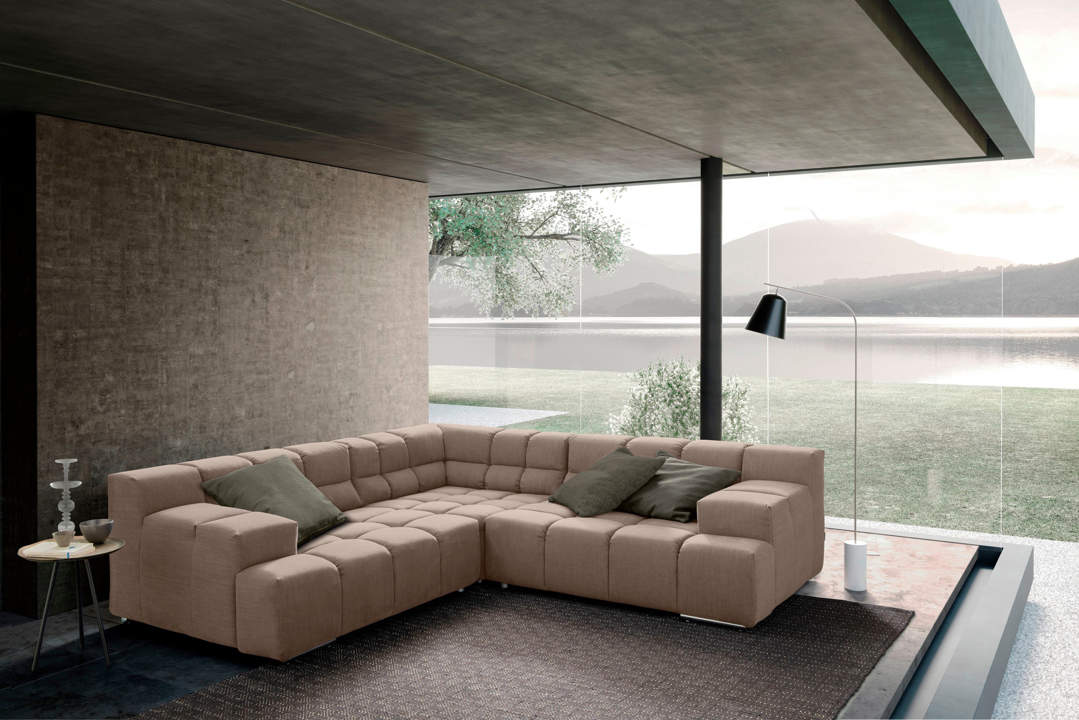 designwerk Hoekbank Temple L-vorm, geweldig ontwerpsofa met zitdiepteverstelling voor meer zitcomfort, gelijkbenig