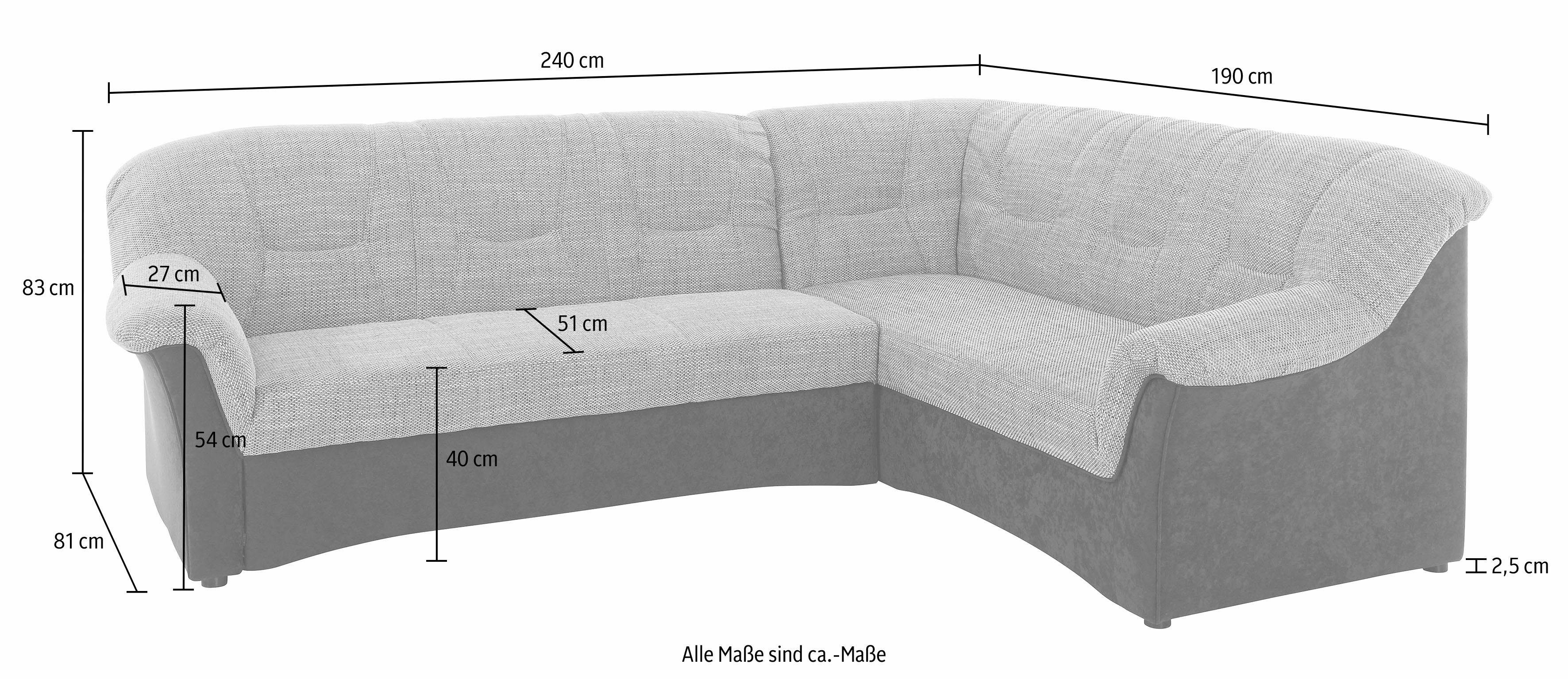 DOMO collection Hoekbank Sarafina tijdloos en comfortabel, optioneel met binnenvering, L-vorm