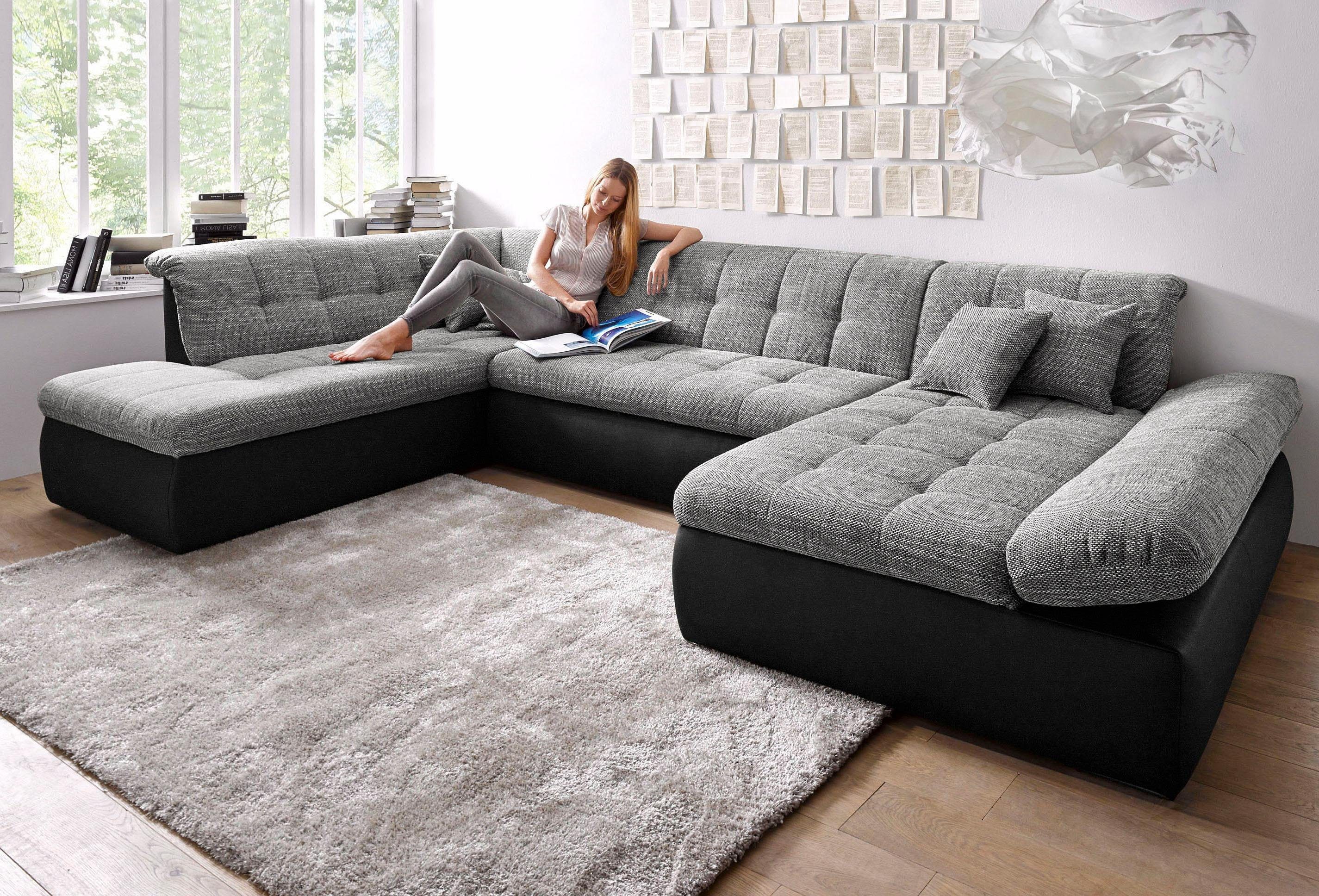 DOMO collection Zithoek Moric U-vorm ook in cord in xxl-formaat, naar keuze met slaapfunctie en verstelbare armleuning zwart, zithoeken, Récamier