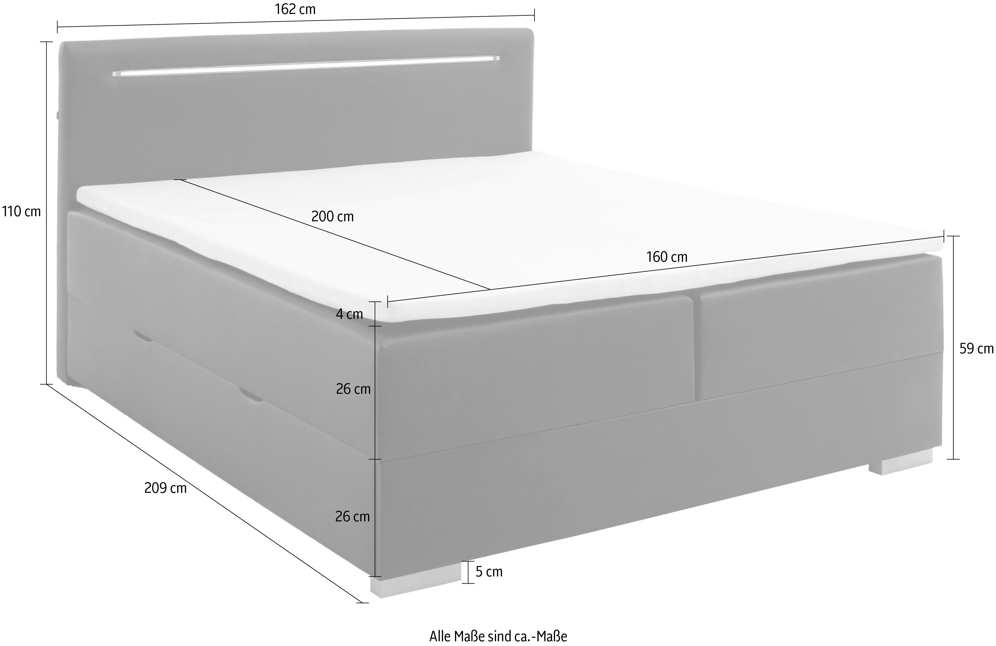 meise.möbel Boxspring Las Vegas 2 inclusief ledverlichting in het hoofdbord, met bedkist en topmatras