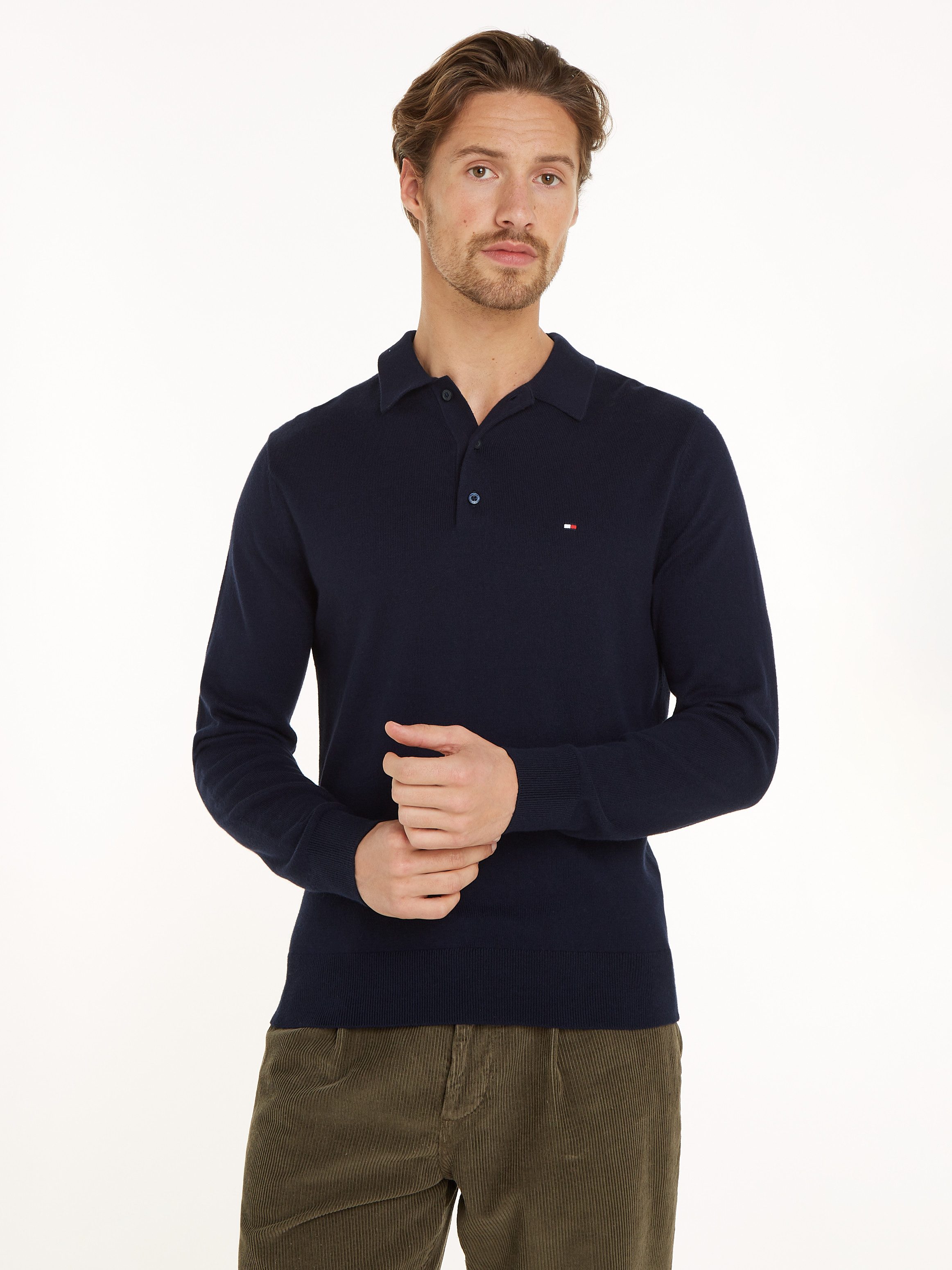 Tommy Hilfiger Trui met polokraag PIMA ORG CTN CASHMERE LS POLO heren pullovers maat S blauw