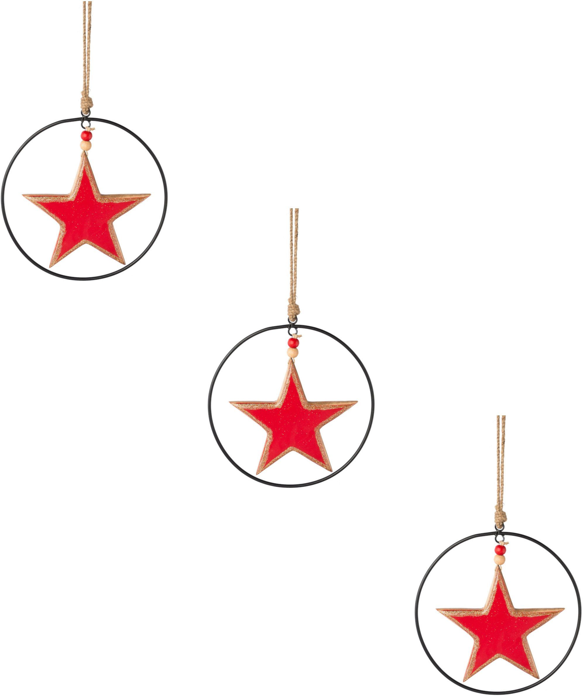 Creativ deco Sierster Kerstster, kerstversiering rood met emaille-lak en metalen ring, diameter...