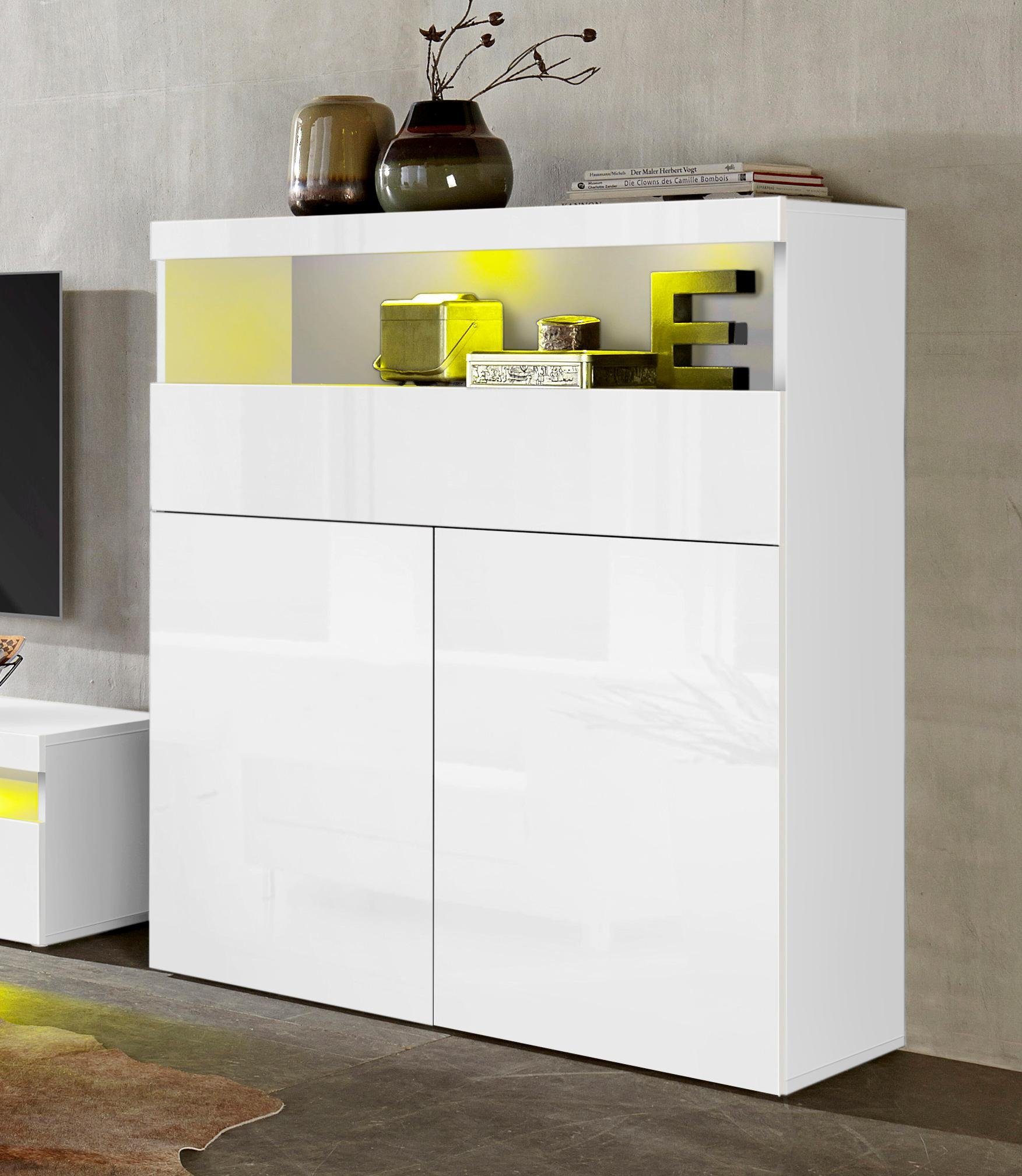 INOSIGN Highboard Kast, hoge kast, hoge kommode met 2 deuren en 1 lade, breedte 100 cm, zonder verlichting