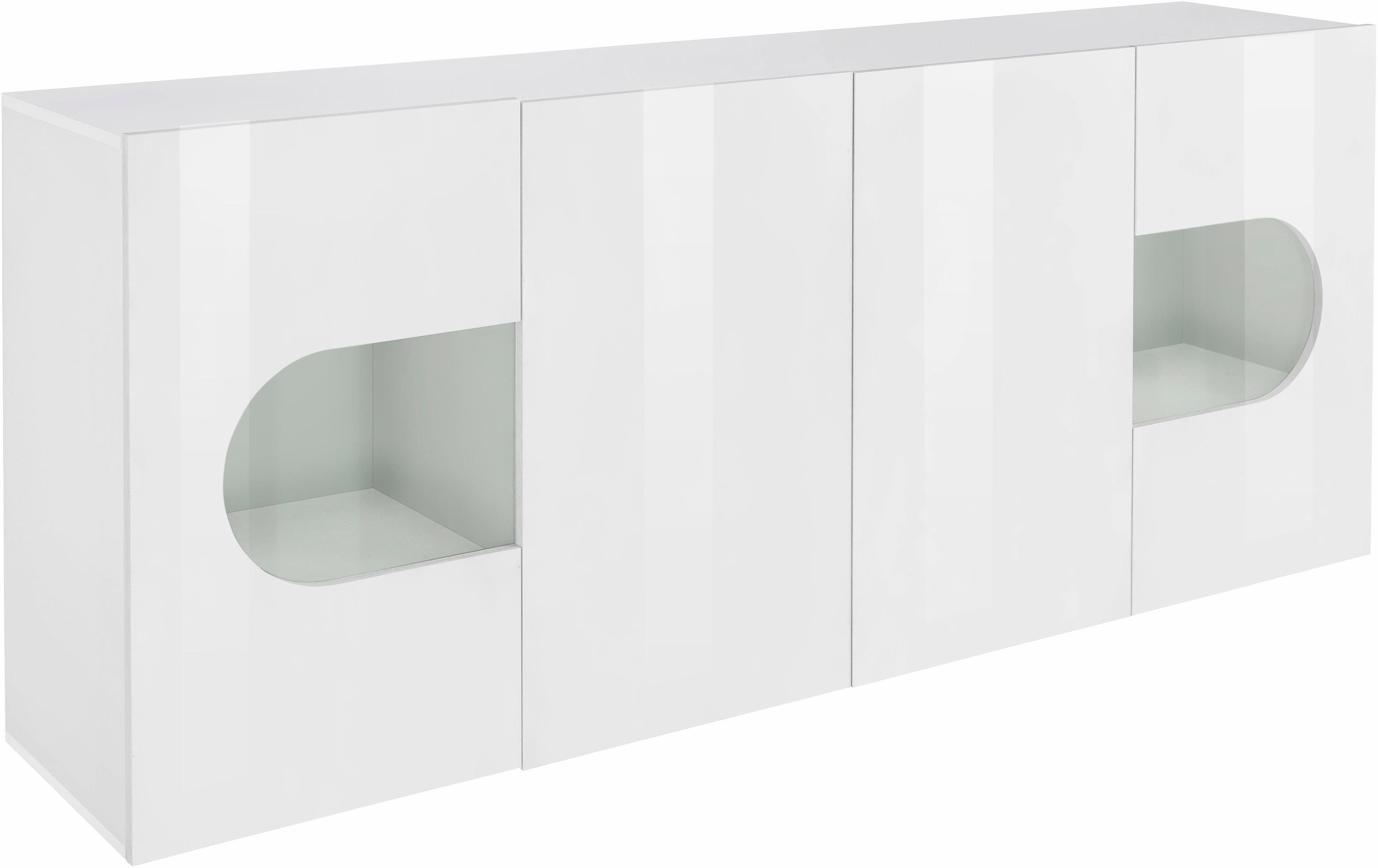 INOSIGN Dressoir Real, vitrinekast, commode, kast, volledig hoogglans gelakt met 4 deuren waarvan 2 glazen deuren, zonder handgreep, breedte 200