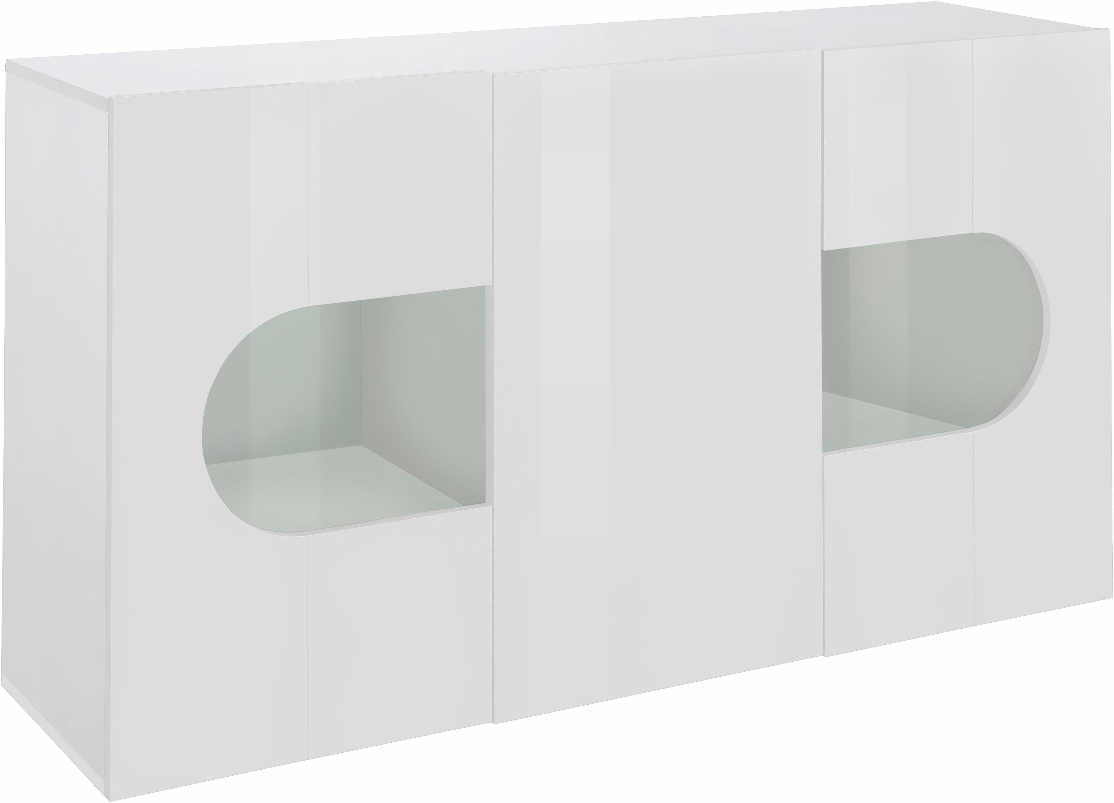 INOSIGN Dressoir Real, vitrinekast, commode, kast, volledig hoogglans gelakt met 3 deuren waarvan 2 glazen deuren zonder handgreep, breedte 150