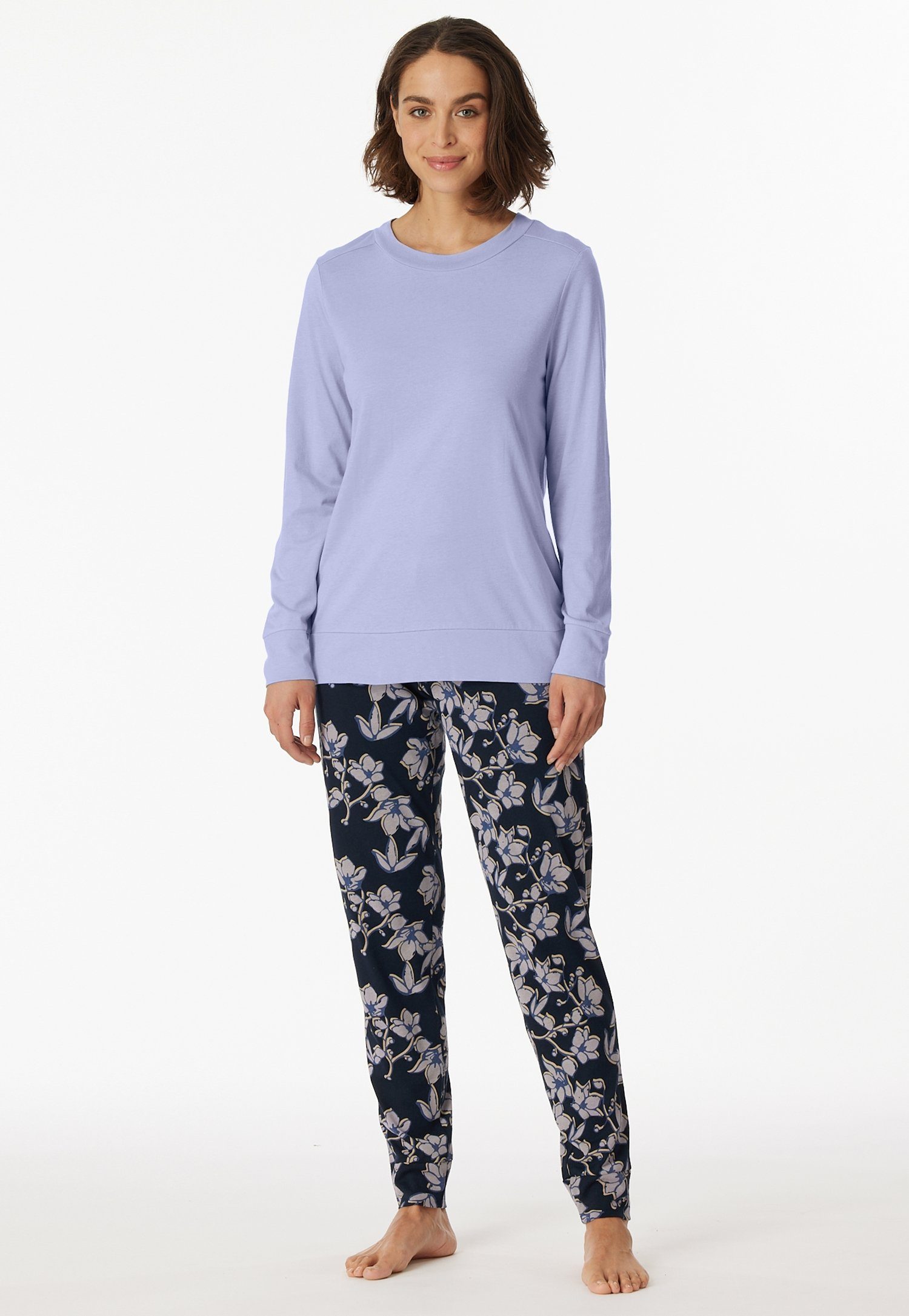 Schiesser Pyjama Contemporary Nightwear met effen bovenstuk en gemusterde broek (2-delig)
