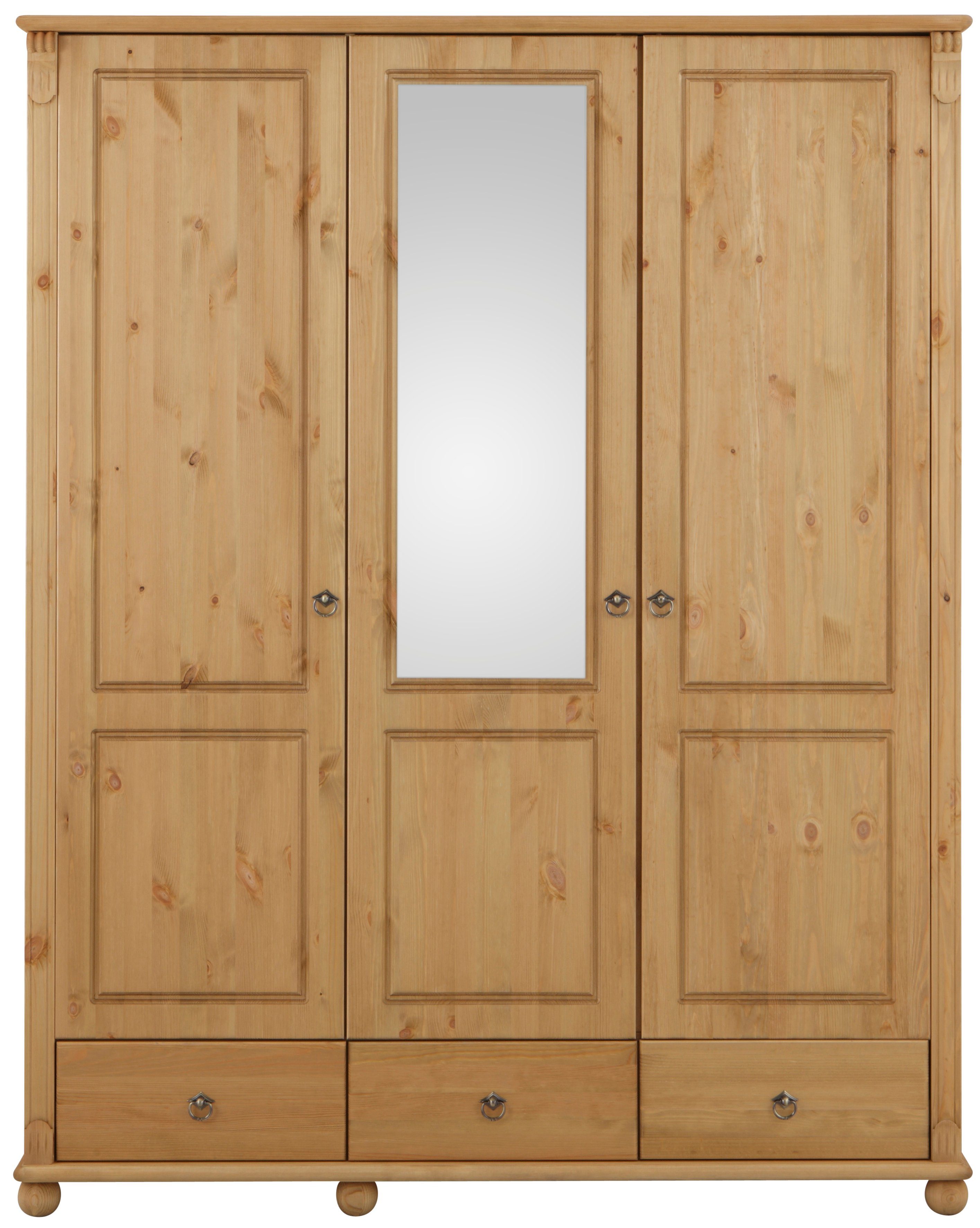 Home affaire Kledingkast Tessin, Driedeuren kast, 3-deurs Breedte 152 cm, massief grenen, met spiegel en 3 lades