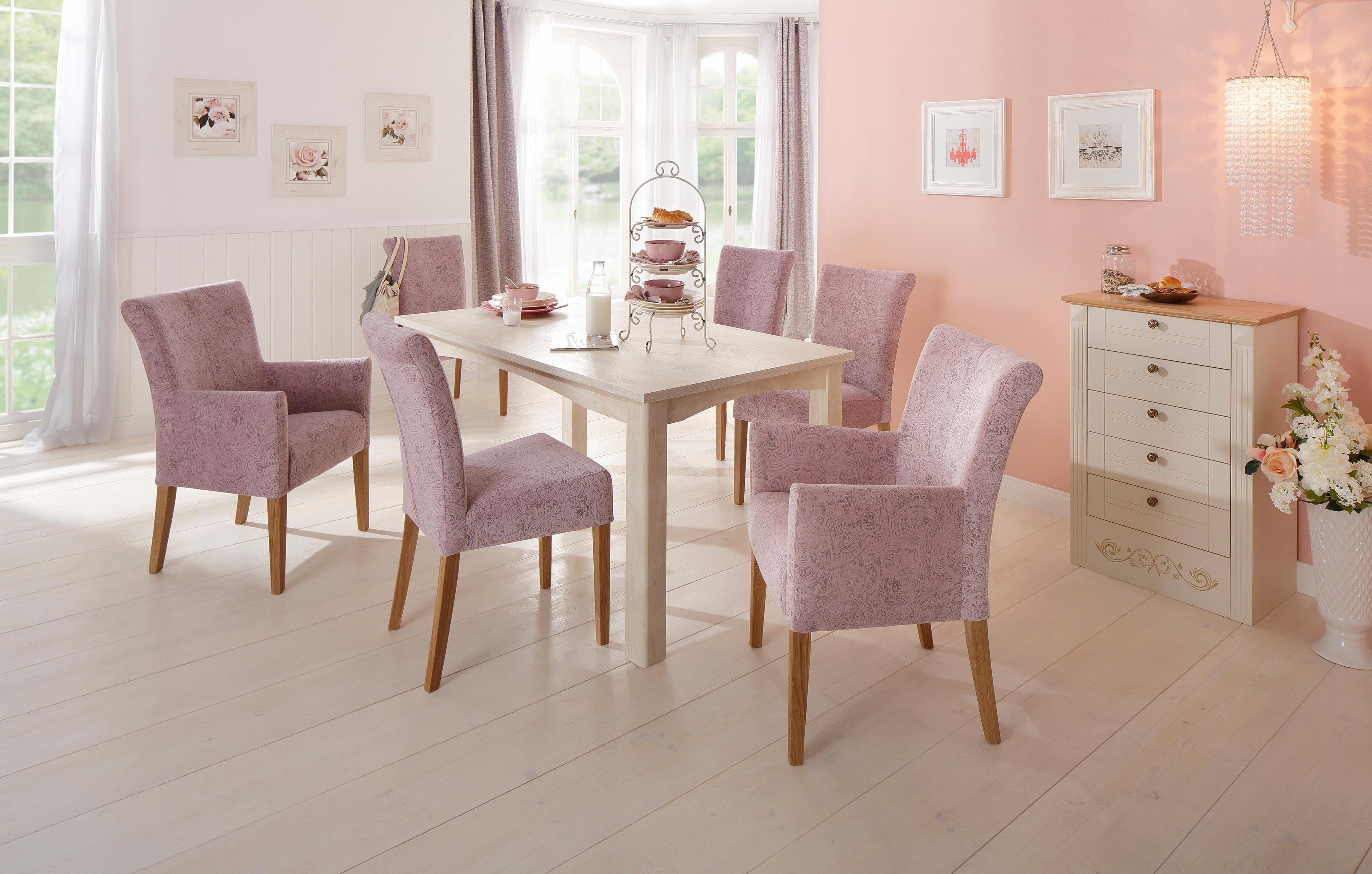 Home affaire Eetkamerstoel Queen Polsterstoel BESTSELLER verschillende type bekleding, massief houten onderstel (set)