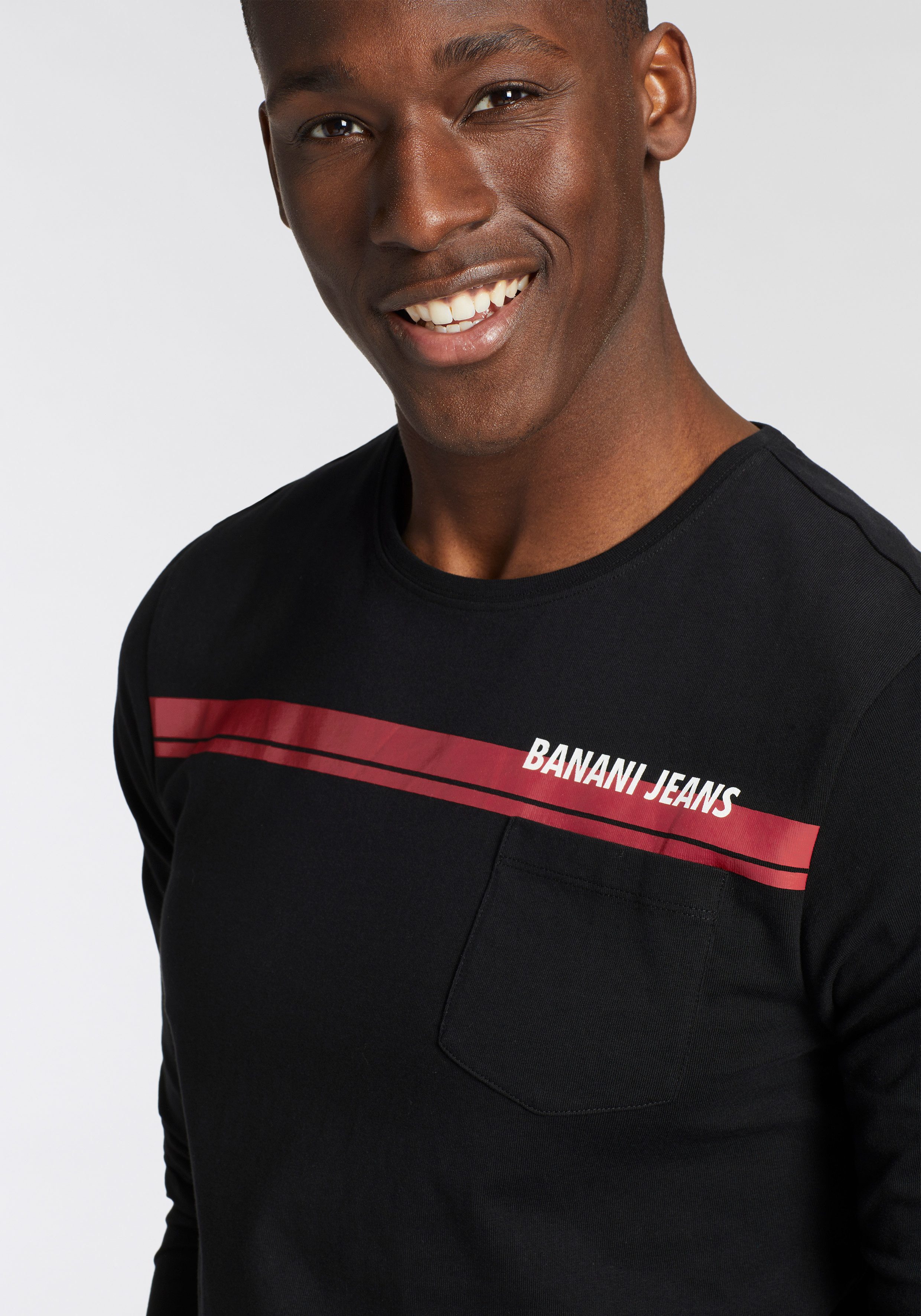 Bruno Banani Shirt met lange mouwen Met borstzak en frontprint