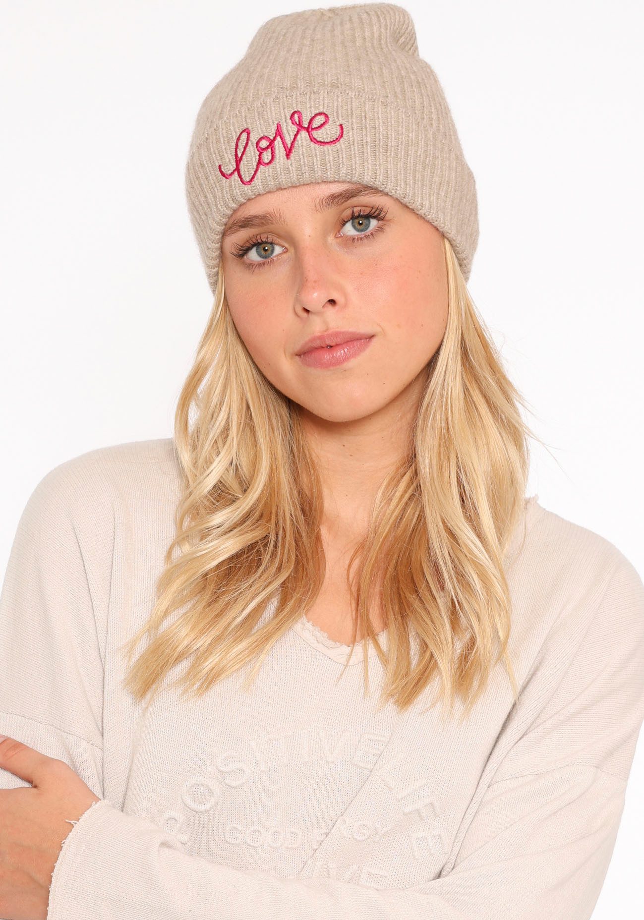 Zwillingsherz Beanie met Love borduursel (set)