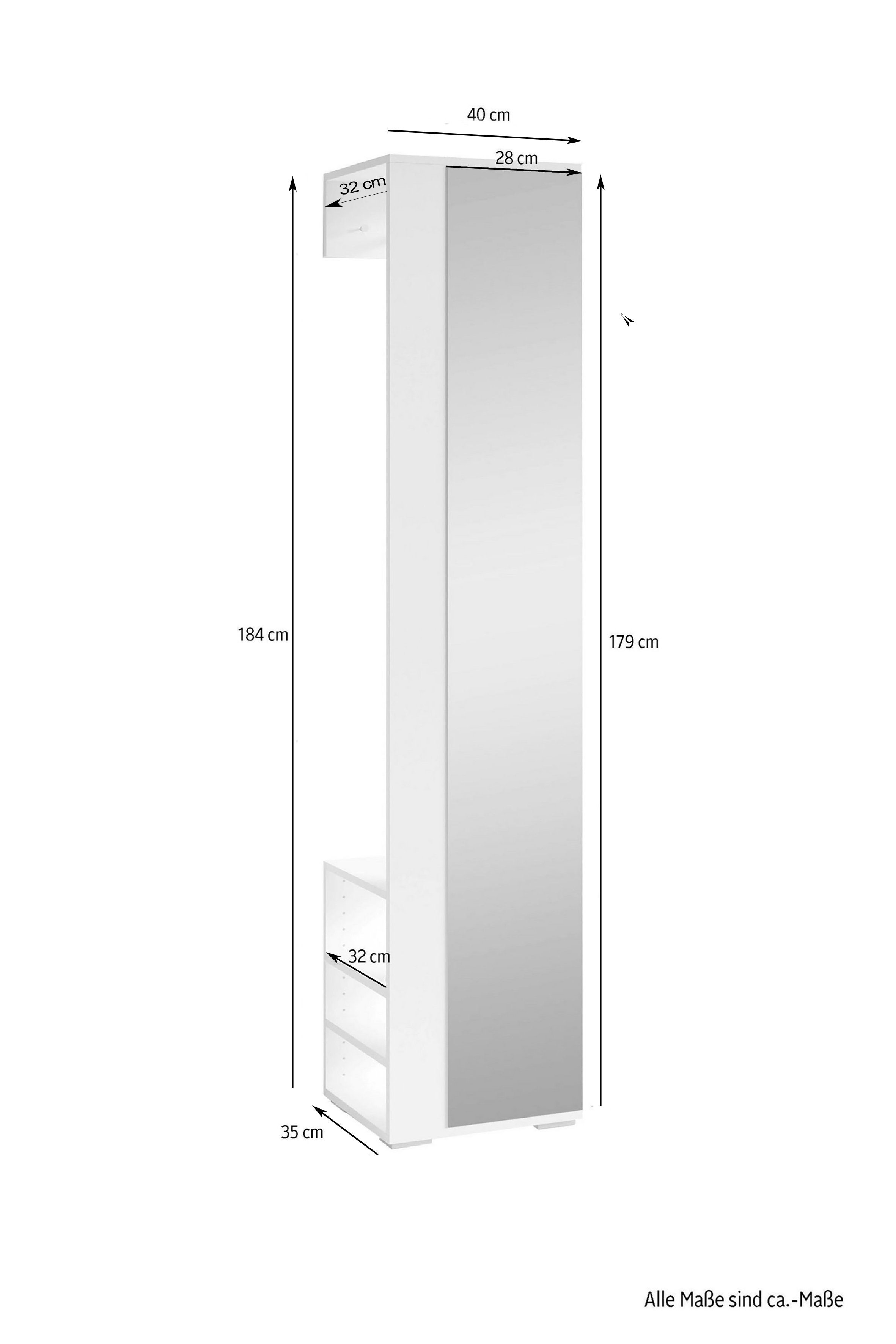 INOSIGN Kapstokpaneel Ben Breedte 40 cm, met spiegel en garderobestang (1 stuk)