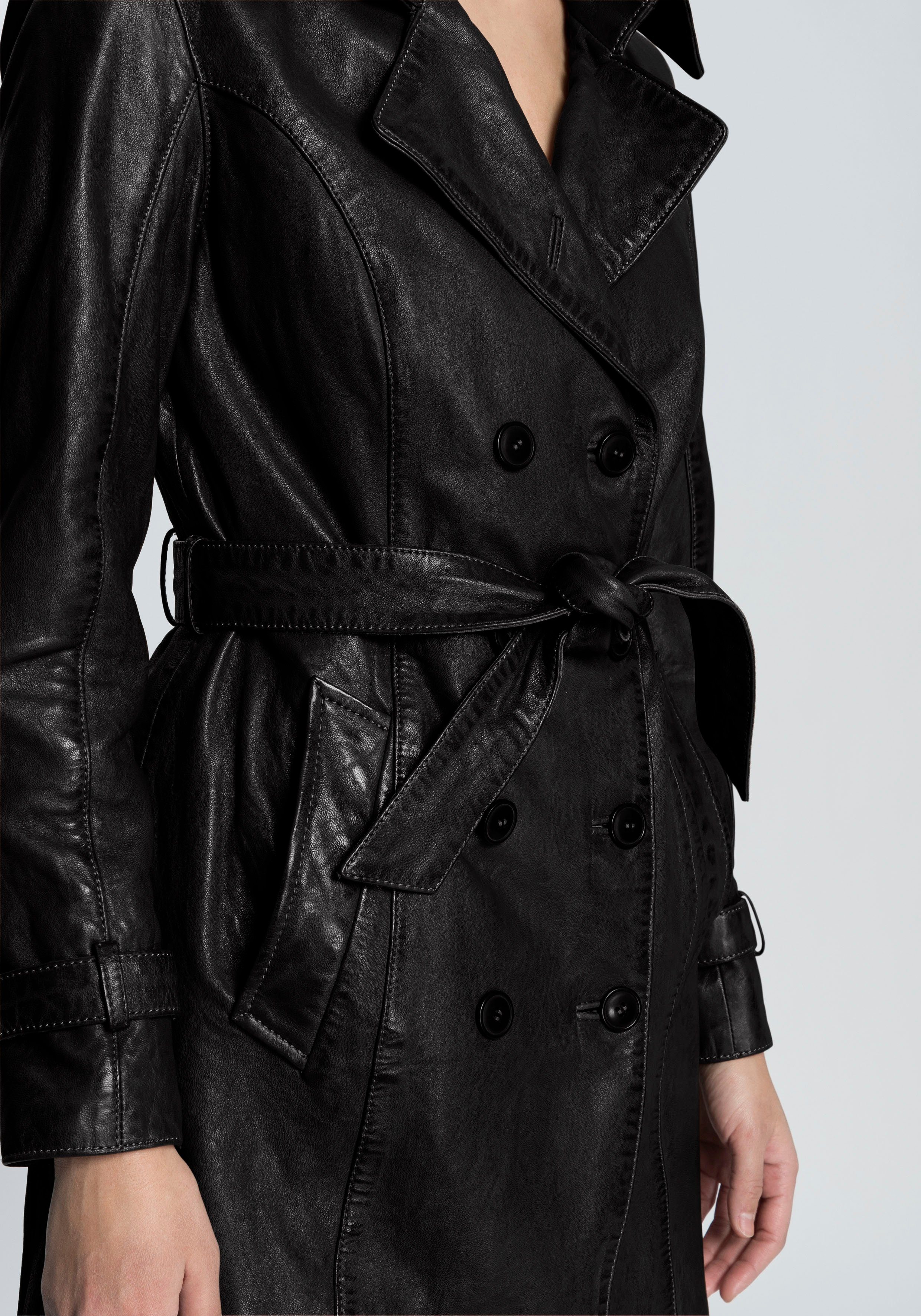 Mauritius Lange, leren jas GWTaresa Leren trenchcoat met strikriem (2-delig, Met een bindceintuur)