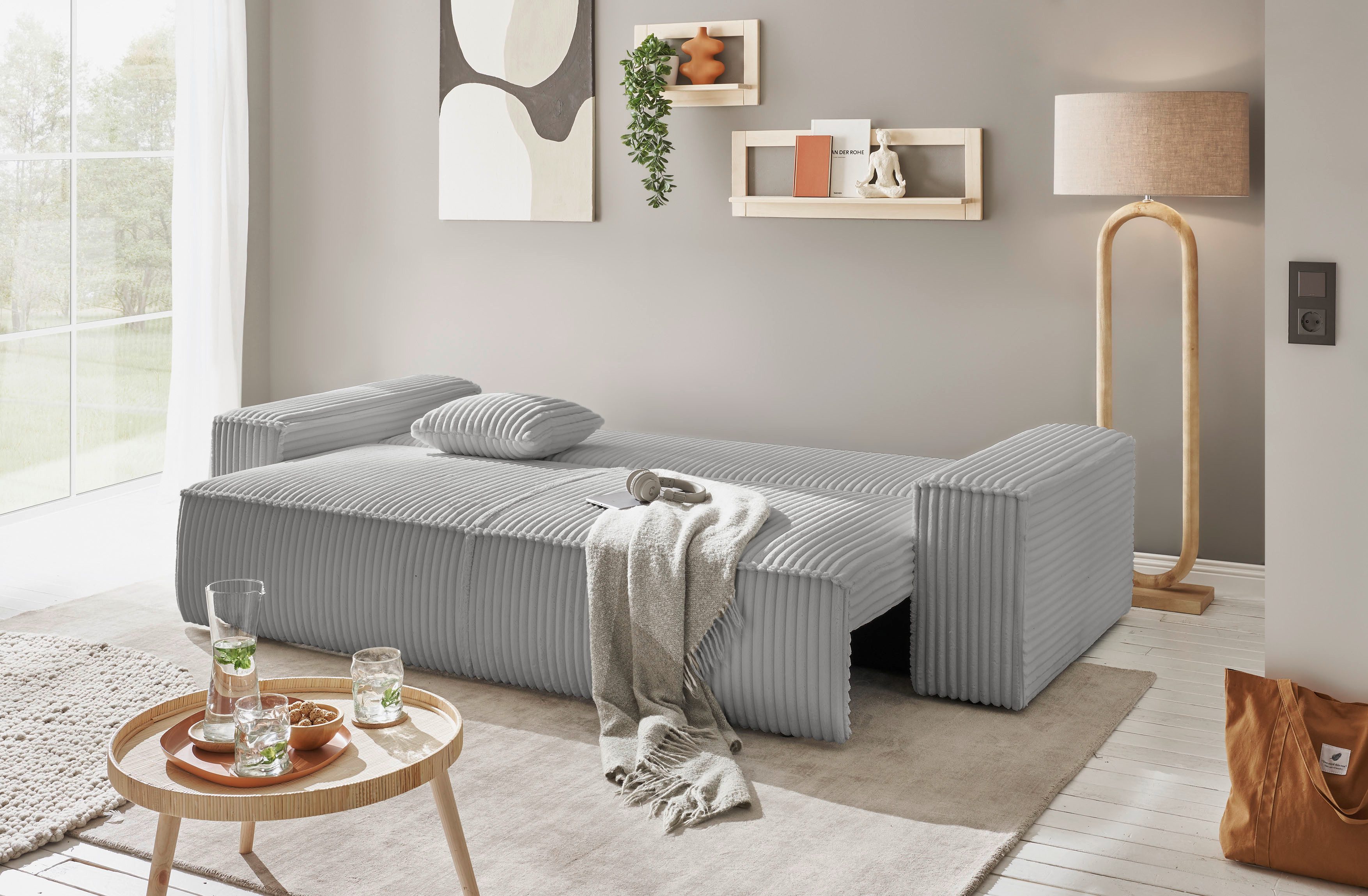 andas 3-zitsbank FINNLEY slaapbank 257 cm, slaapfunctie met bedlade (200/136cm)