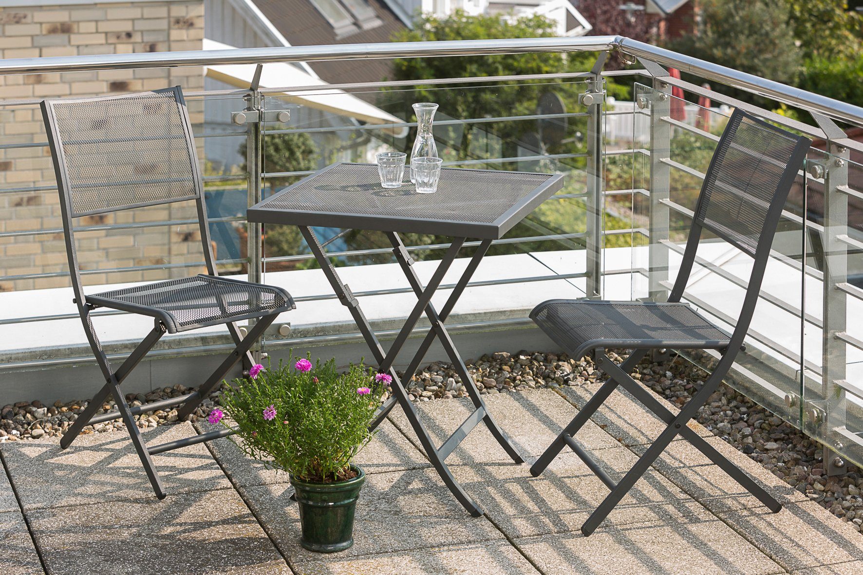 MERXX Tuinstoel Samos set van 2, stapelbaar, ovaal stalen onderstel 30 x 15 mm, zwart (set, 2 stuks)