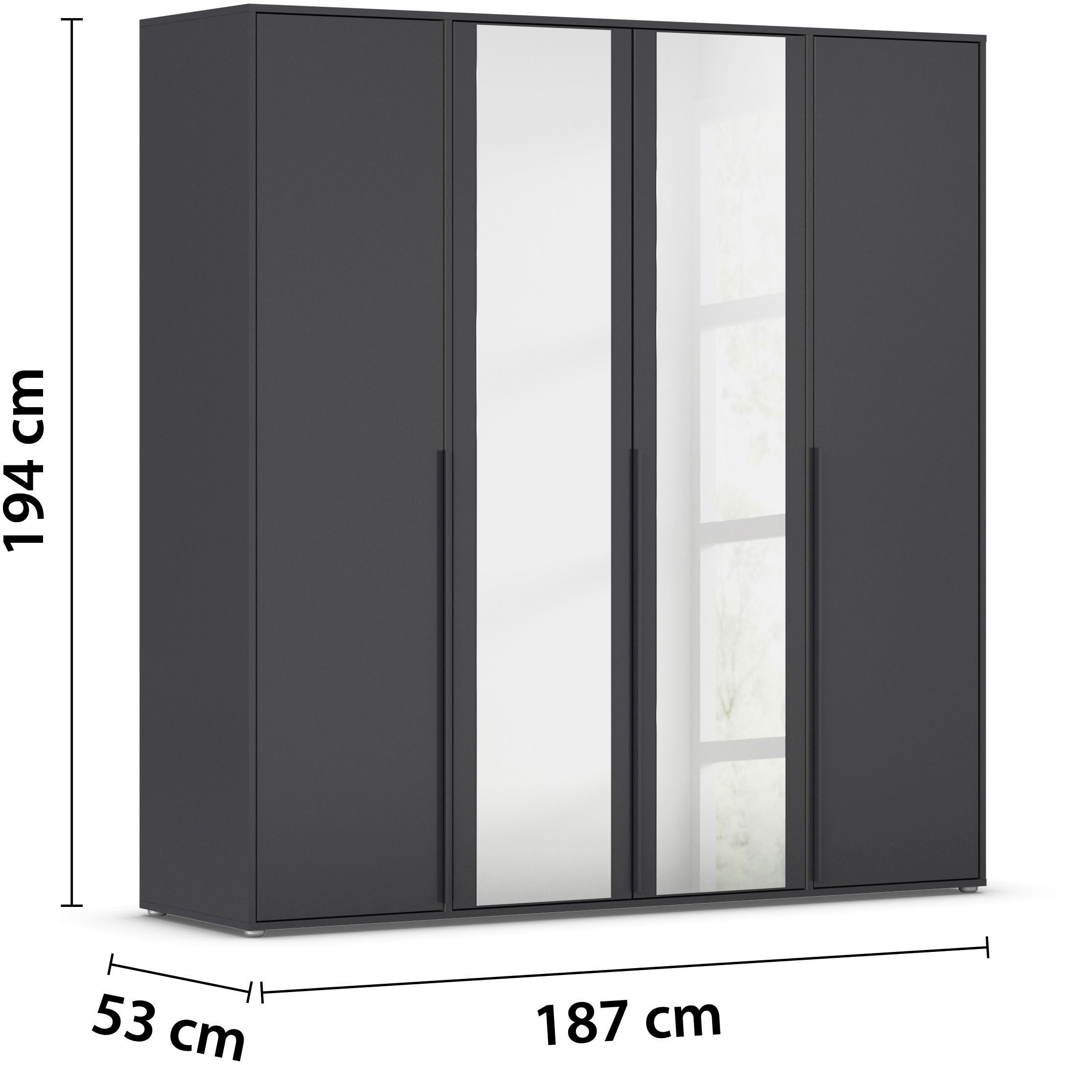 rauch Draaideurkast Kledingkast Kast Garderobe Wasmand NAGATA met Spiegel und modernen stangengriffen in graumetallic topseller made in germany