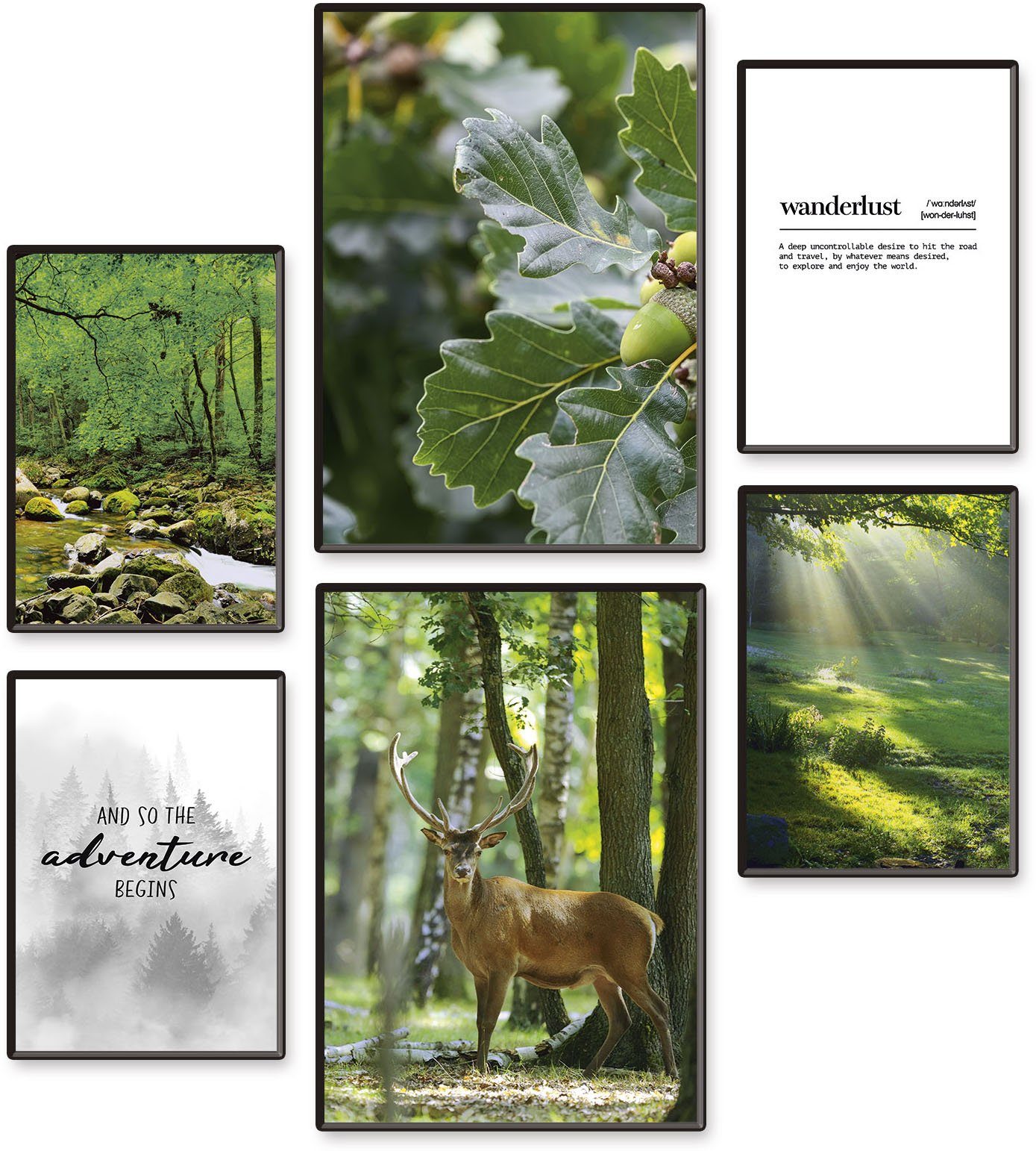 Artland Poster Avontuur & wanderlust 6-pack, 2xdin a3 / 4xdin a4, zonder lijst (set, 6 stuks) deurposters groen