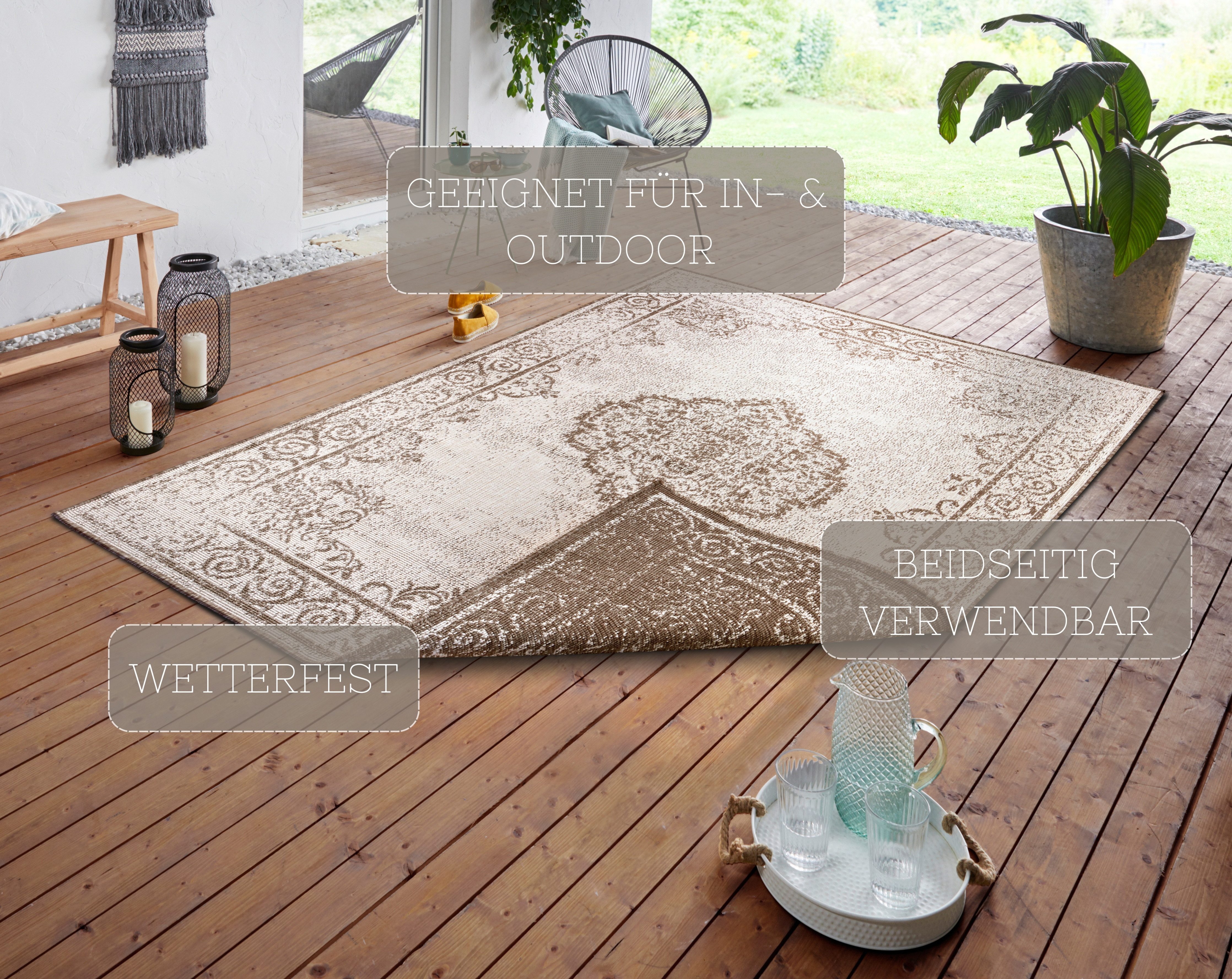 NORTHRUGS Vloerkleed CEBU tweezijdig te gebruiken kleed In- & outdoor, weerbestendig, balkon, woonkamer, waterbestendig, oriëntaals