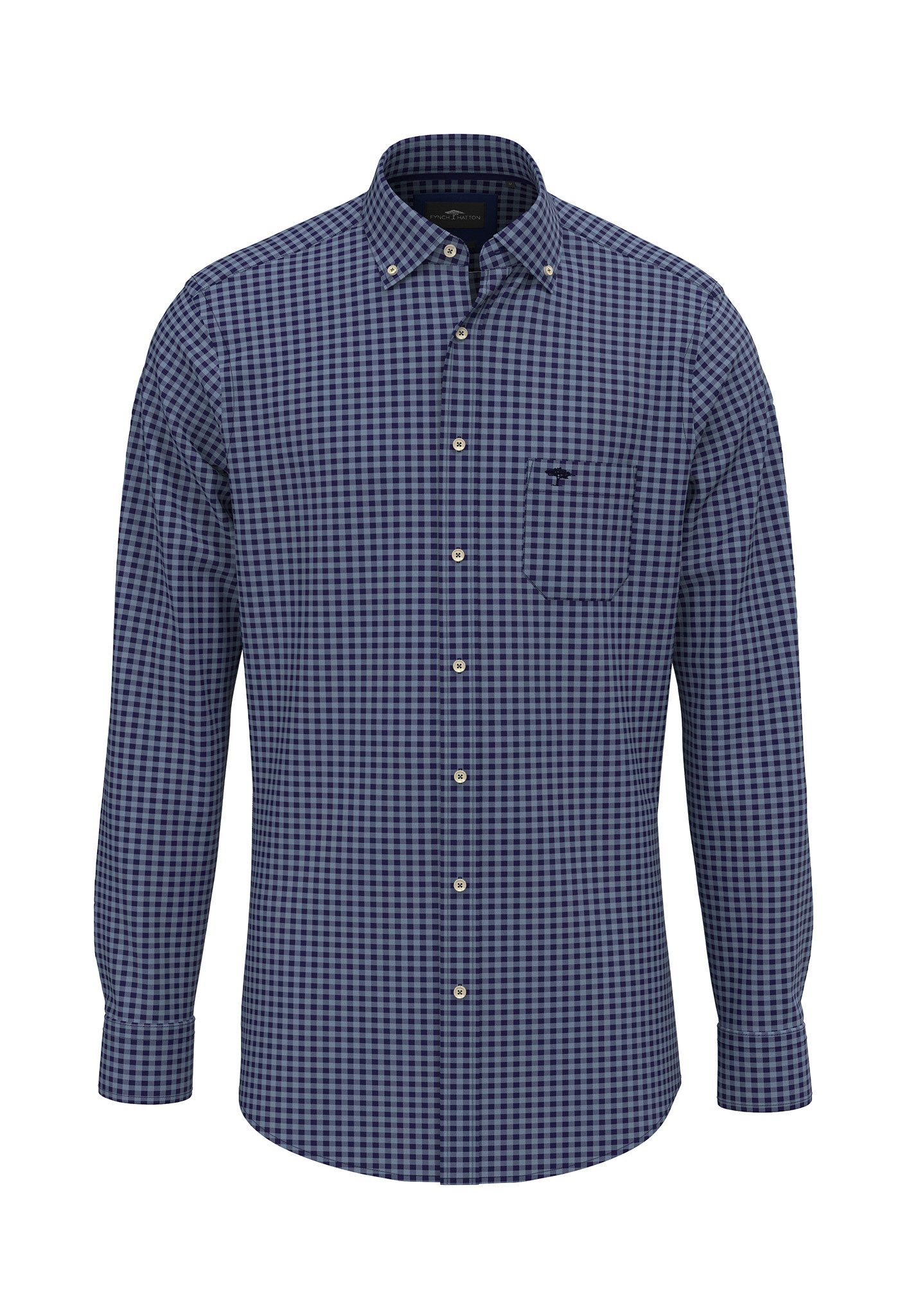 FYNCH-HATTON Geruit overhemd met logo-detail op borstzak heren casual overhemden maat S blauw