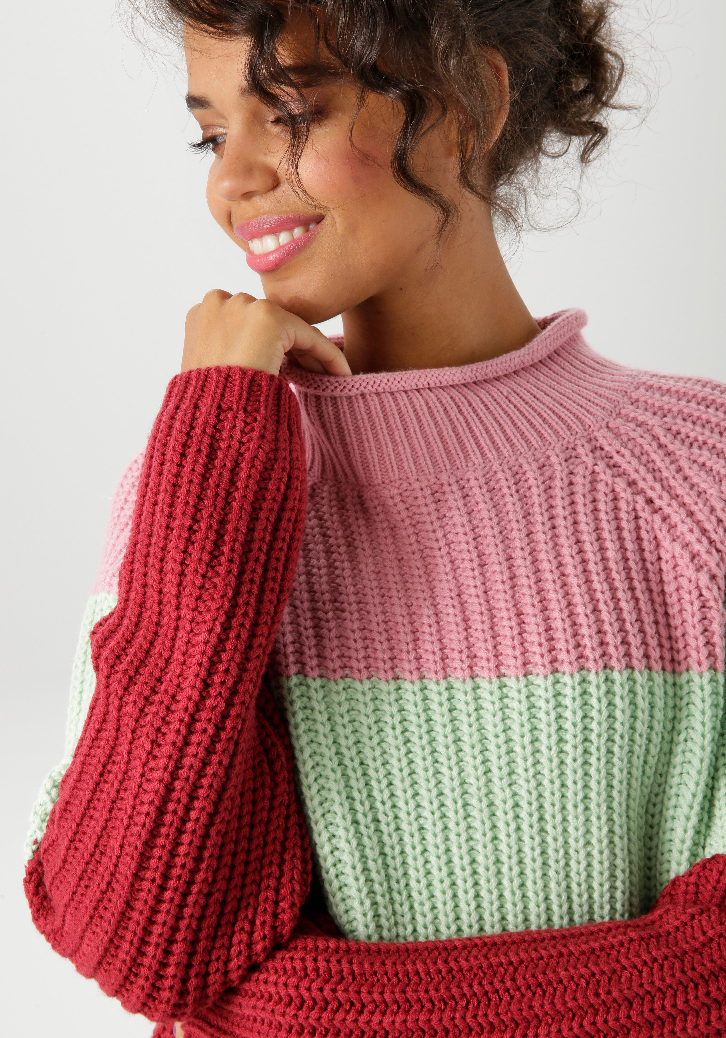 Aniston CASUAL Gebreide trui in trendy color-blocking - nieuwe collectie