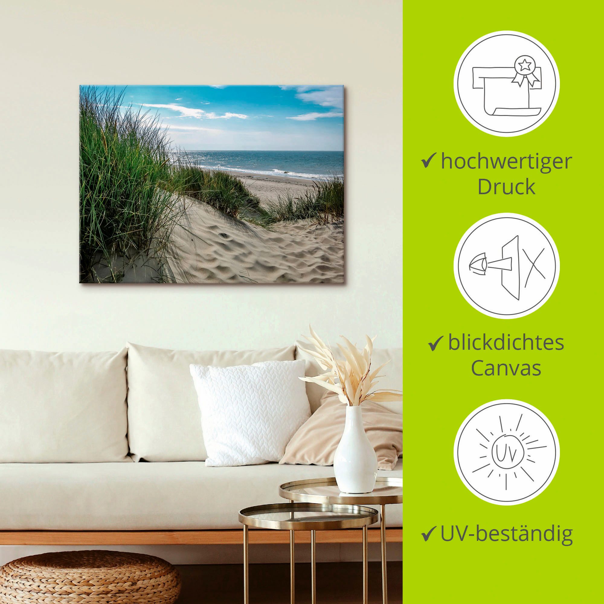 Artland Artprint Duinlandschap in de zomer aan de Noordzee als artprint van aluminium, artprint voor buiten, artprint op linnen, poster, muursticker
