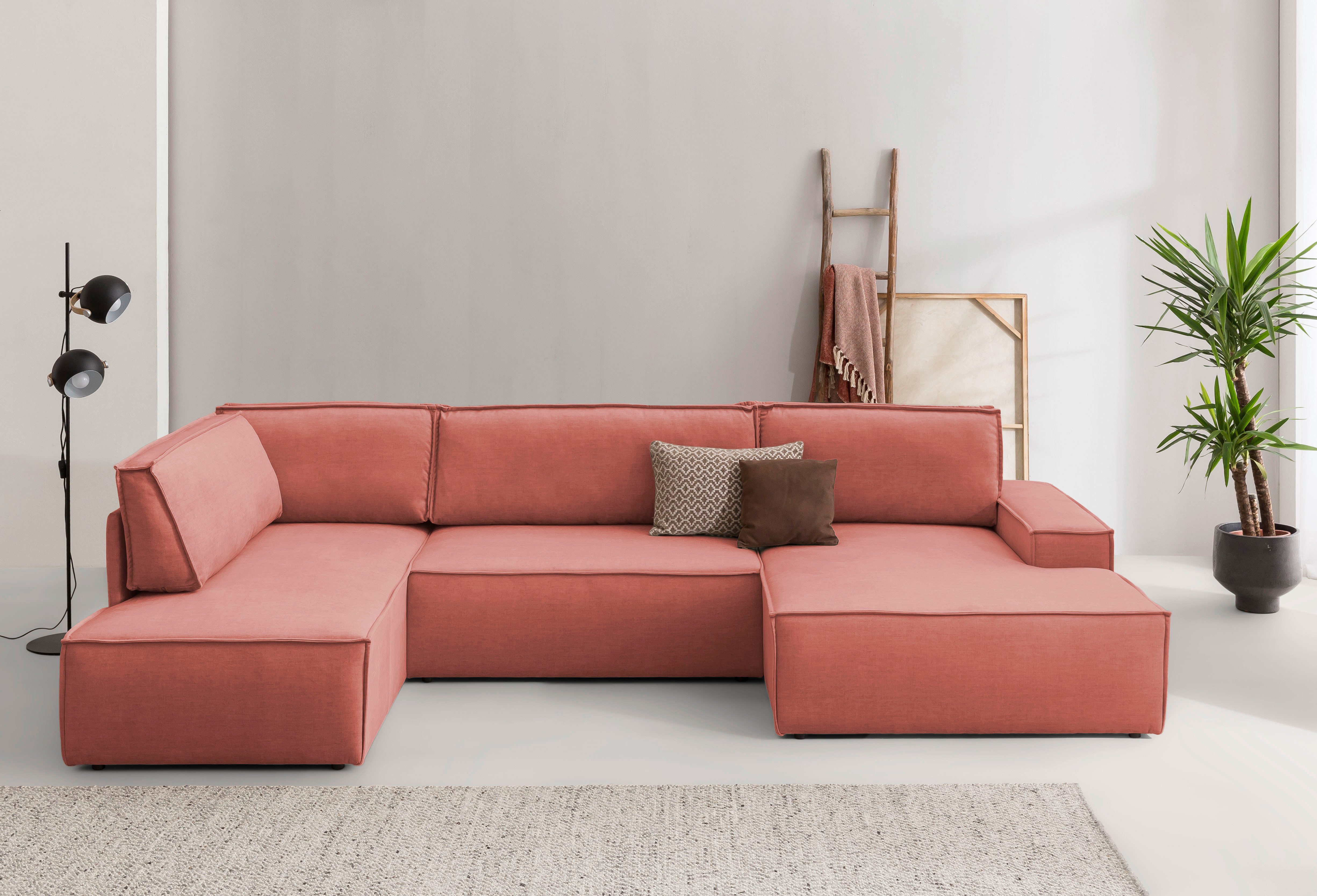 Home affaire Zithoek SHERWOOD 329 cm, U-vorm, slaapbank, Slaapfunctie met bedkist (194x139 cm), cord, vintage, fluweel