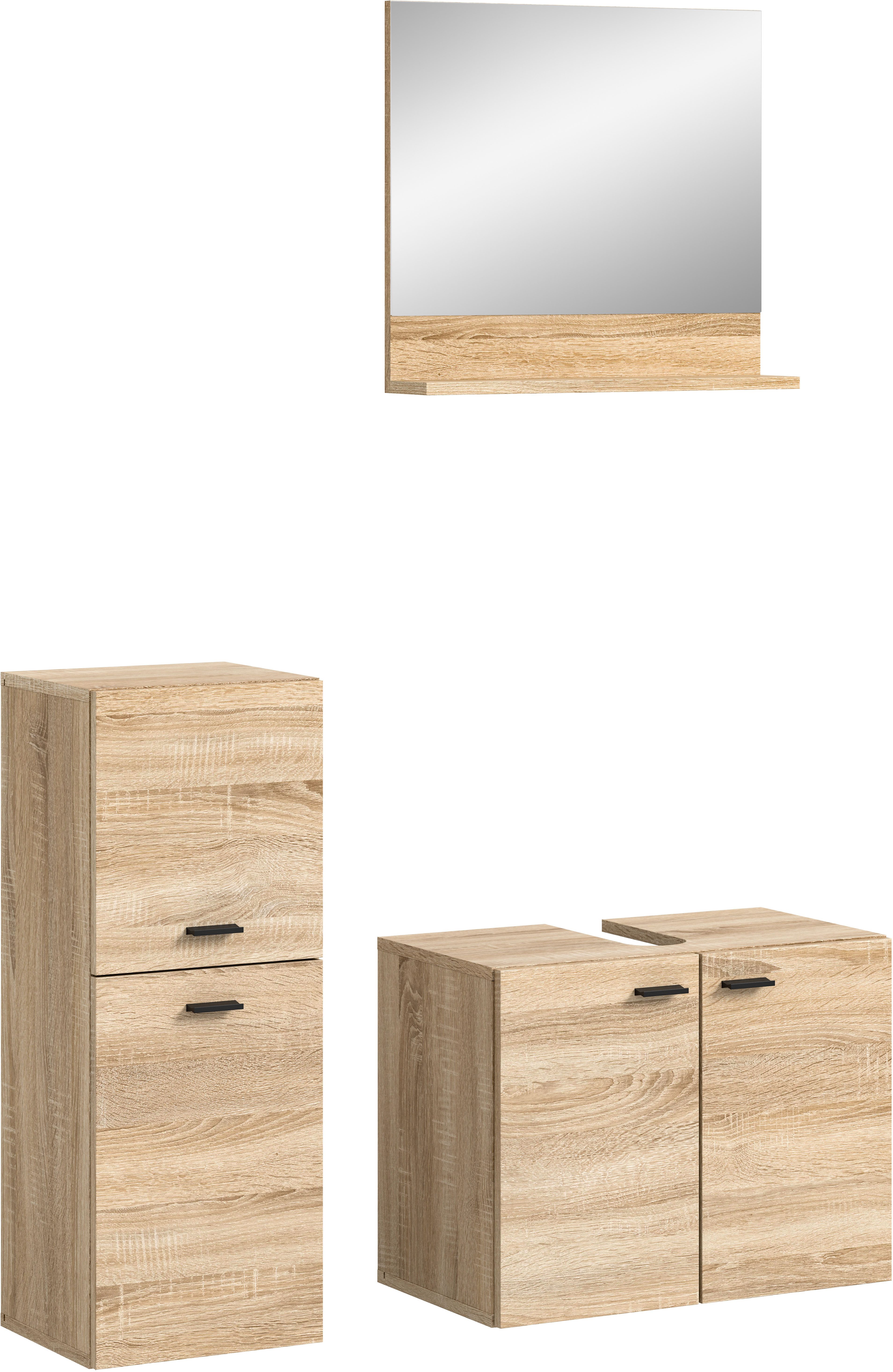 welltime Badmeubelset Tampa, breedte 102cm, 3-delig Wastafelonderkast, spiegel, halfhoge kast (3 stuks)