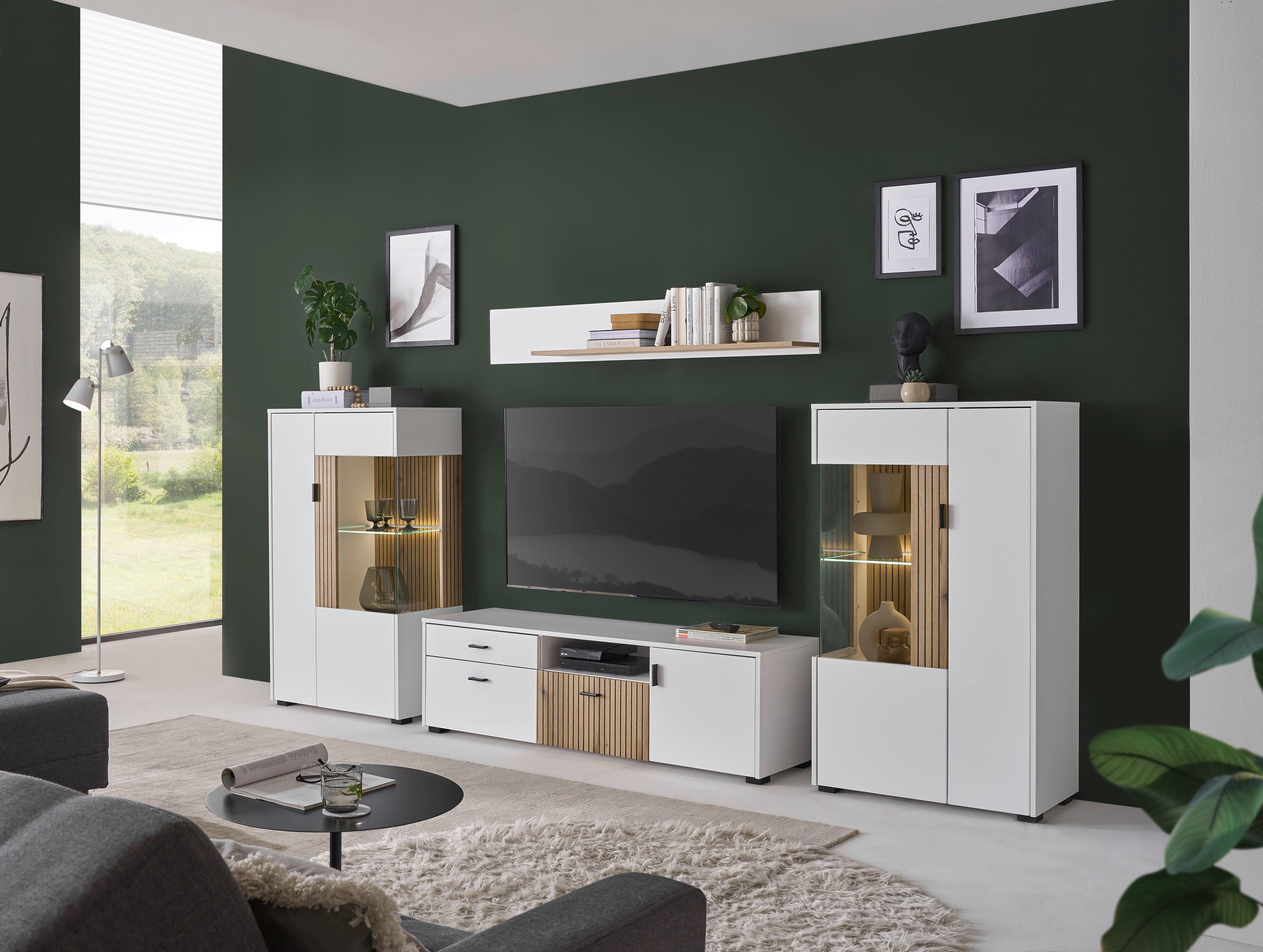 INOSIGN Vitrinekast Hudson, opberghangkast in moderne trendkleur, handgrepen van metaal (zwart), hoogte 125 cm